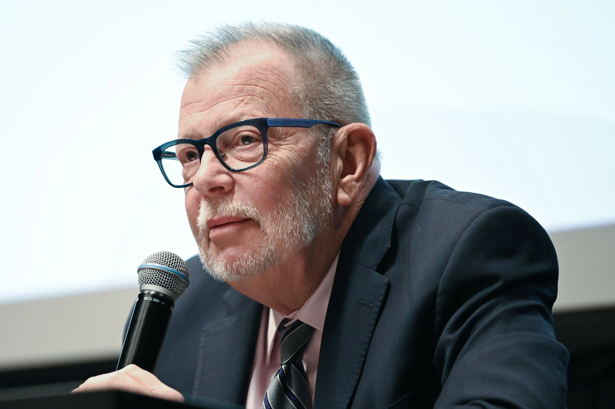Case Western Reserve University President Eric Kaler faces questioning from students on his administration's handling of campus free speech during a general assembly held by the Undergraduate Student Government in Cleveland, Ohio, Nov. 11, 2025. Last