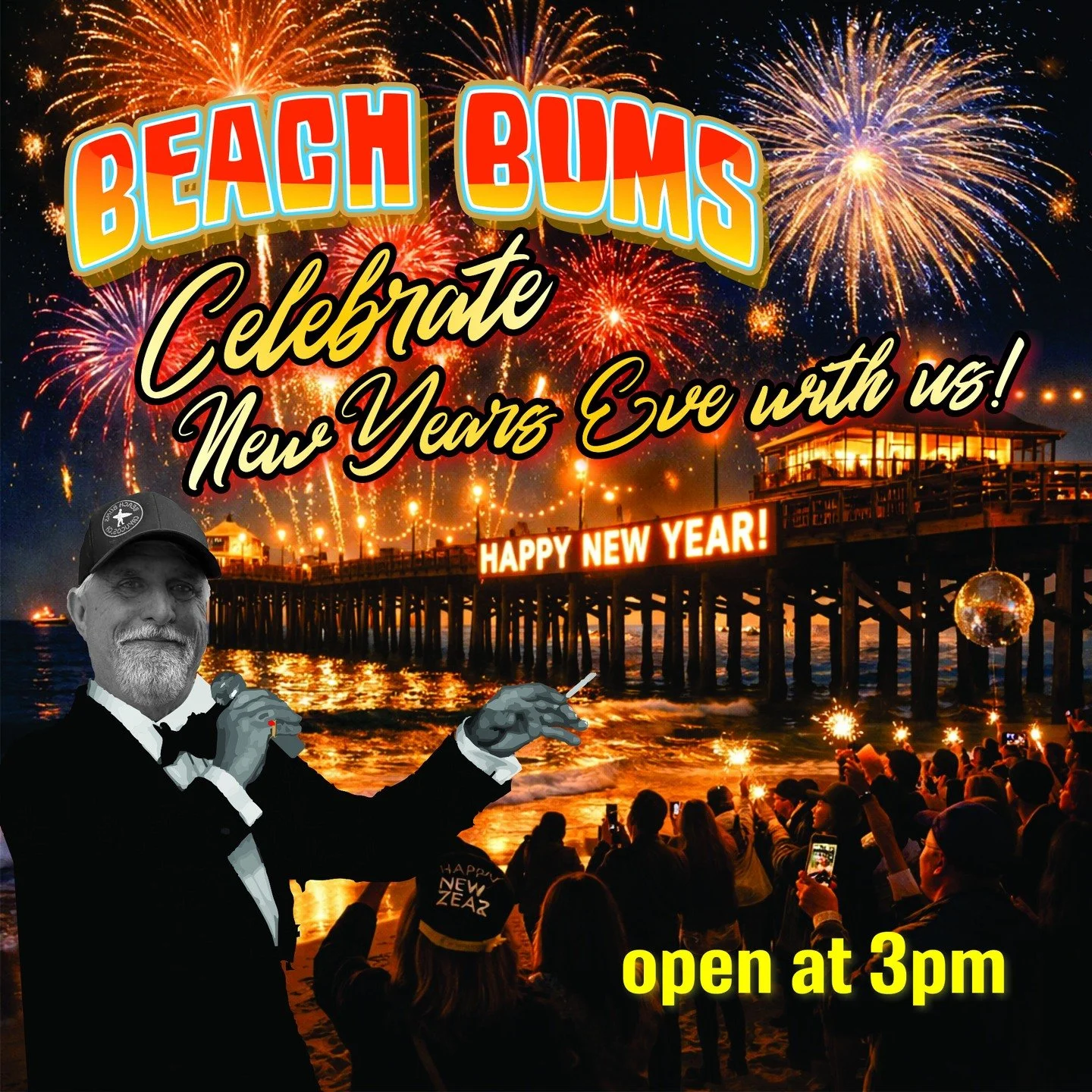 Celebrate New Years Eve with us at Beachbums! Open at 3pm, New York Times Square Ball drop at 9pm. Join your fellow bums for cheers and laughs! Hope to see you tonight.
#newyearseve 
🎉