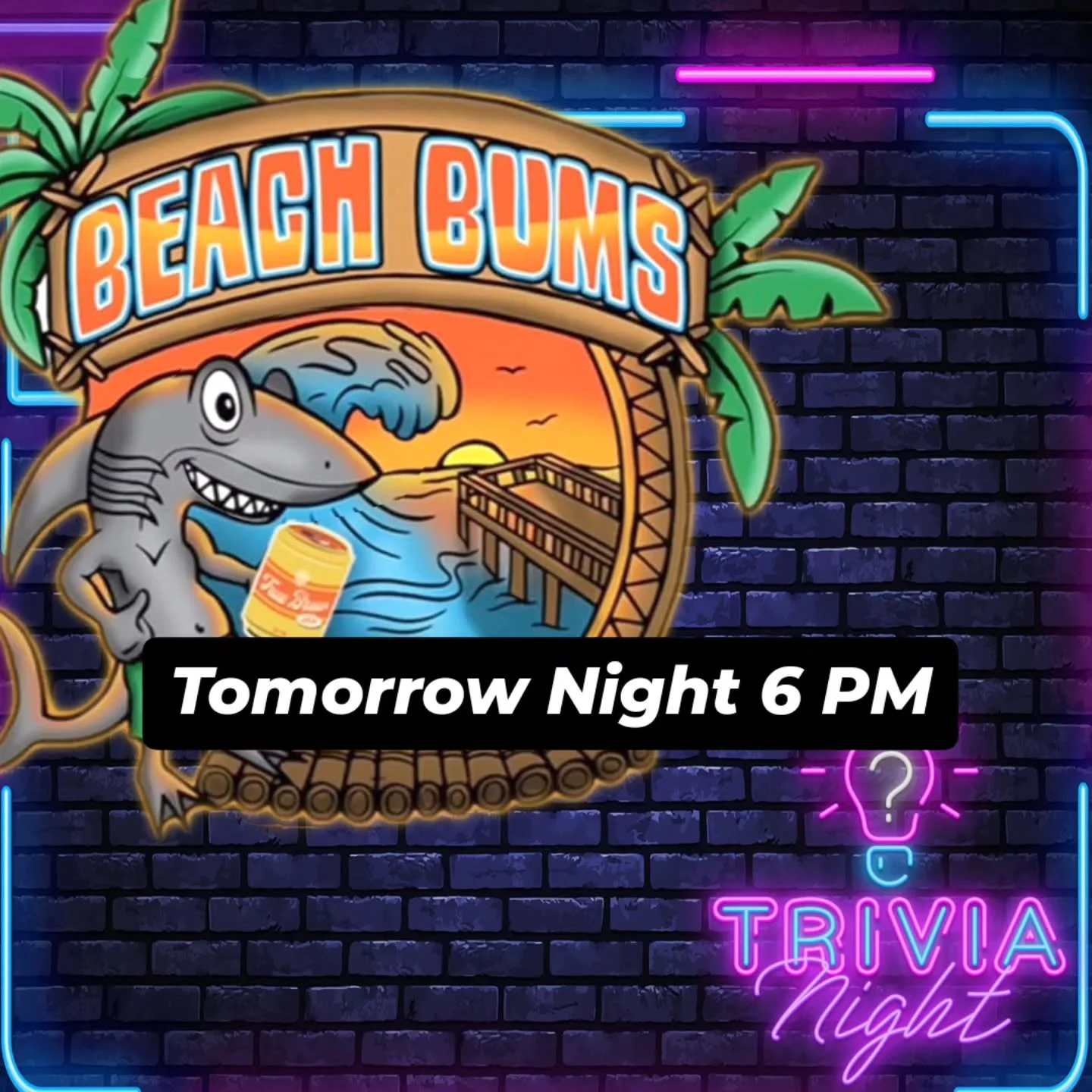 TRIVIA IS NOW ON THE FIRST THURSDAY OF EACH MONTH. WATCH FOR OUR TOURNAMENT OF CHAMPIONS COMING SOON. TOUGHER QUESTIONS BIGGER PRIZES. Bring your teams tomorrow night...Hip Hop  over to Beach Bums for trivia fun!