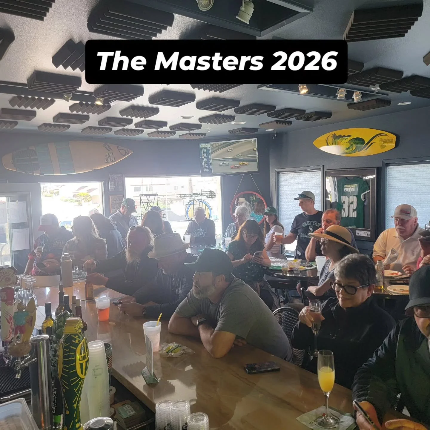 Packed house @beachbumscayucos for The Masters yesterday. Thank you to Jena, Ney Ney and Lola for all the decorations and set up work! Fun times at Beach Bums!