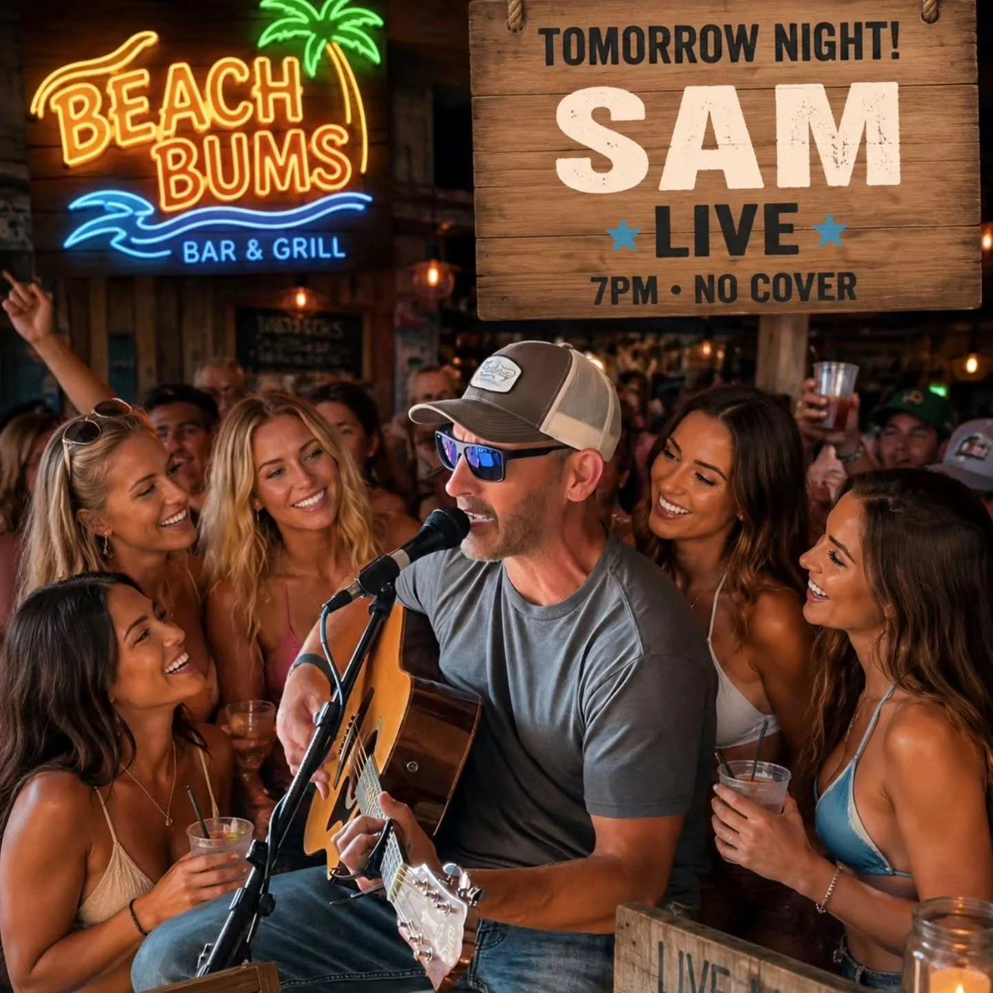 Tomorrow night May 22 @ 6 PM...SAM IS BACK TOUR '26 @beachbumscayucos  Don't miss this talented local artist! 21 and over only.