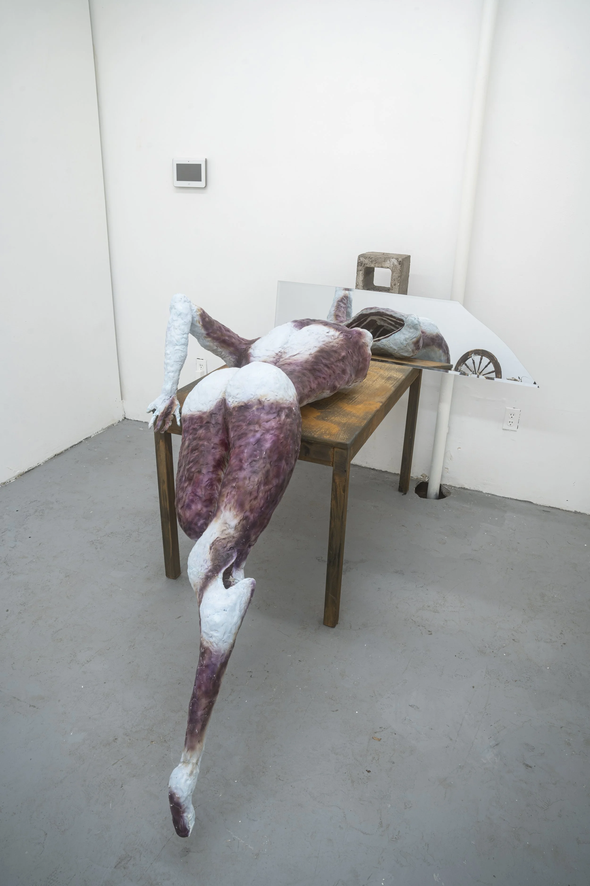 Cass Yao
Shared Meal (installation view)
2025
Epoxy clay, acrylic, rust, ceramic, powder,
silicone, mirror, brick block
48 x 86 x 44 in.
121.92 x 218.44 x 11.76 cm.