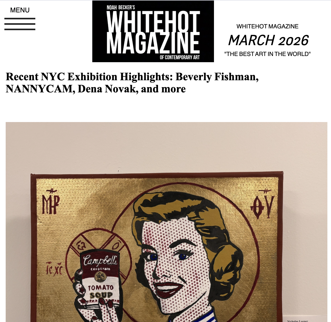 Recent NYC Exhibition Highlights: Beverly Fishman, NANNYCAM, Dena Novak, and more
By Liam Otero
June 28, 2025
WHITEHOT MAGAZINE
