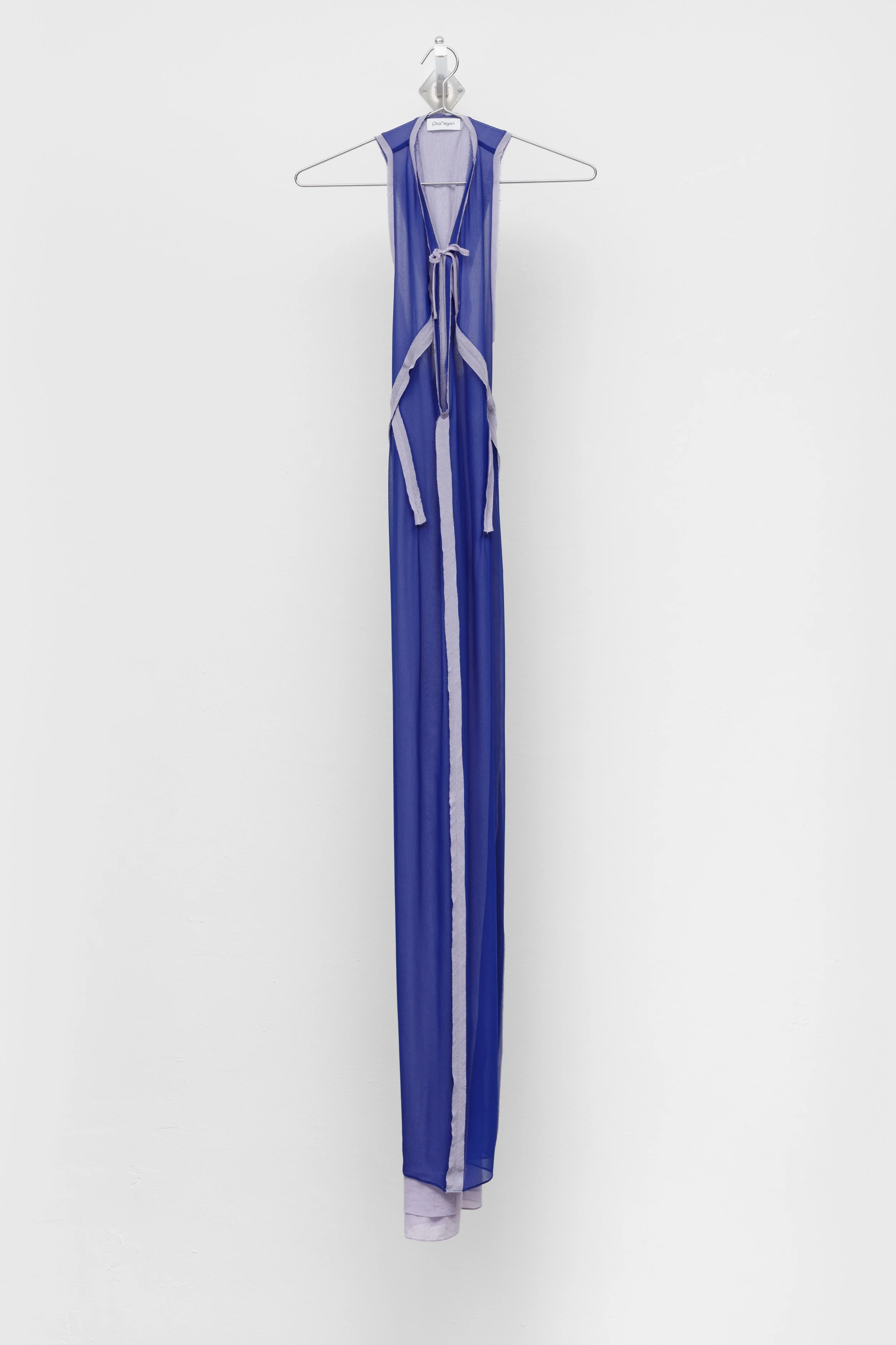 garment (split-seam dress)
2026
Silk & cotton chiffon gown on metal hanger and wall mount
73 x 18 x 12.5 inches
185.42 x 45.72 x 31.75 cm
PN E1