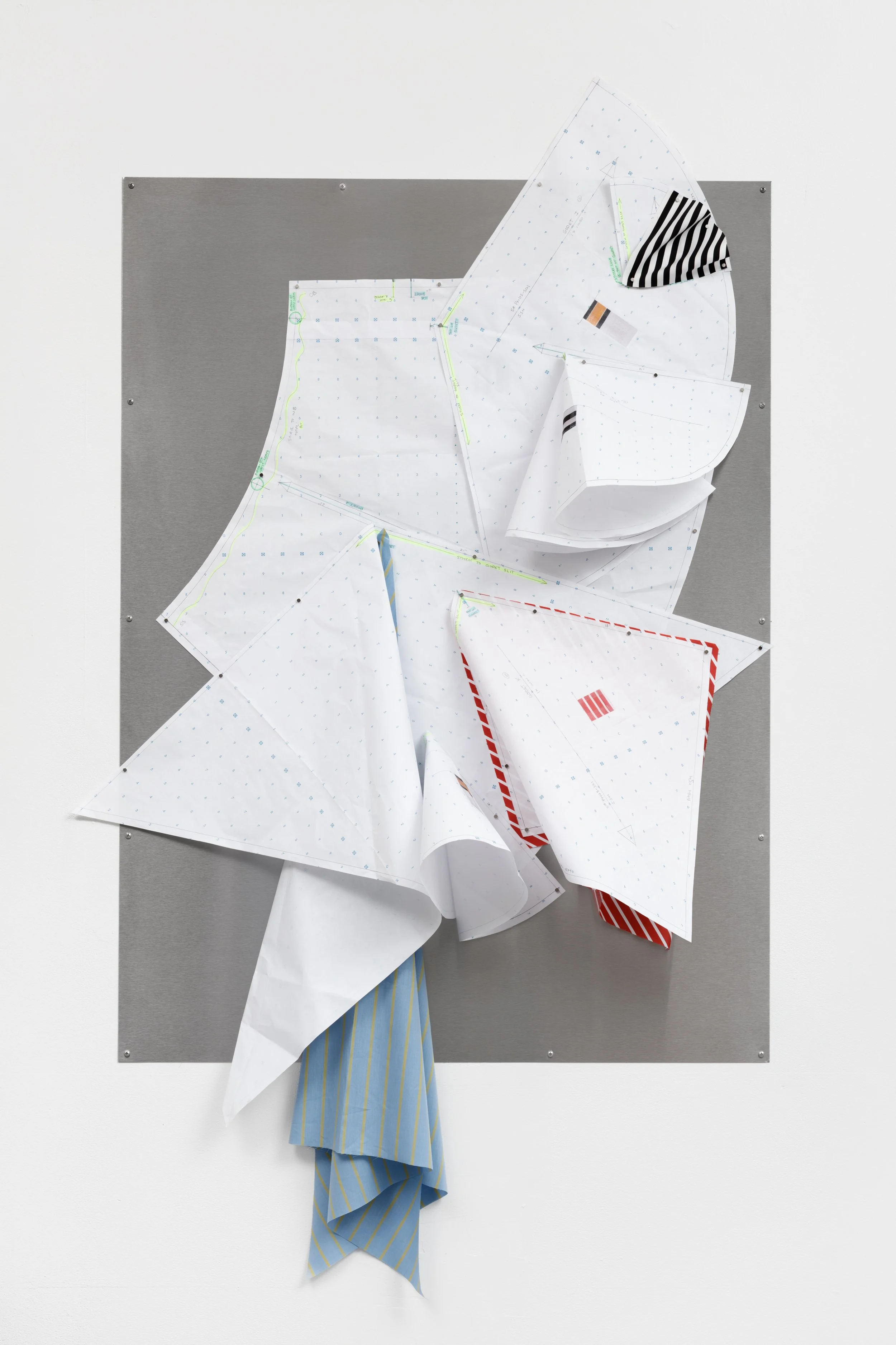 pattern (lft back skirt)
2026
Graphite and highlighter on pattern paper, stripe cotton and magnets on stainless steel magboard
63 x 36.5 x 10 inches
160 x 92.71 x 25.4 cm
PN G7