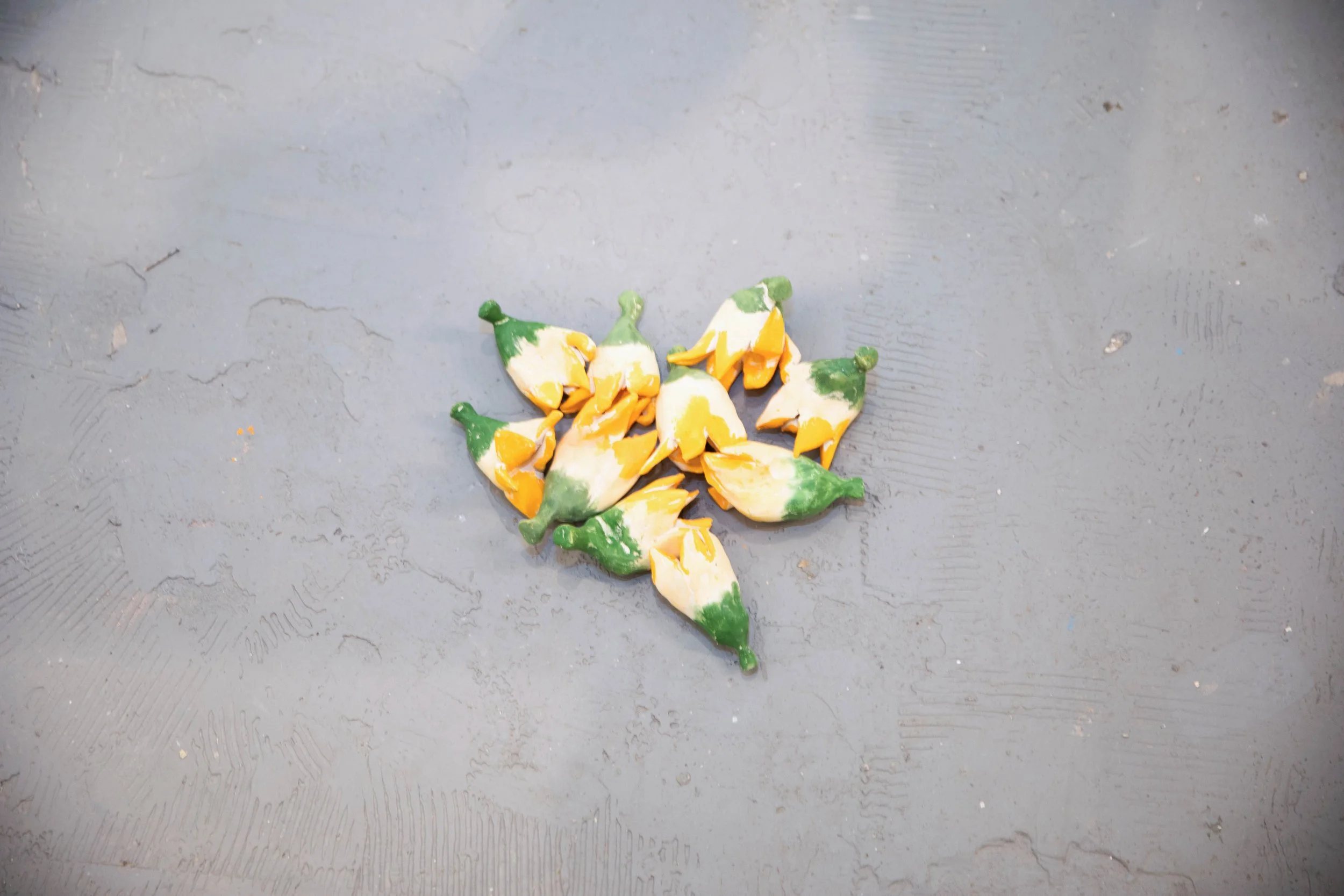 Charlie Lambert
Bearing Weight (detail)
2024
Ceramic, glaze, oil pastel, wild clay harvested in Virginia
Dimensions variable 
