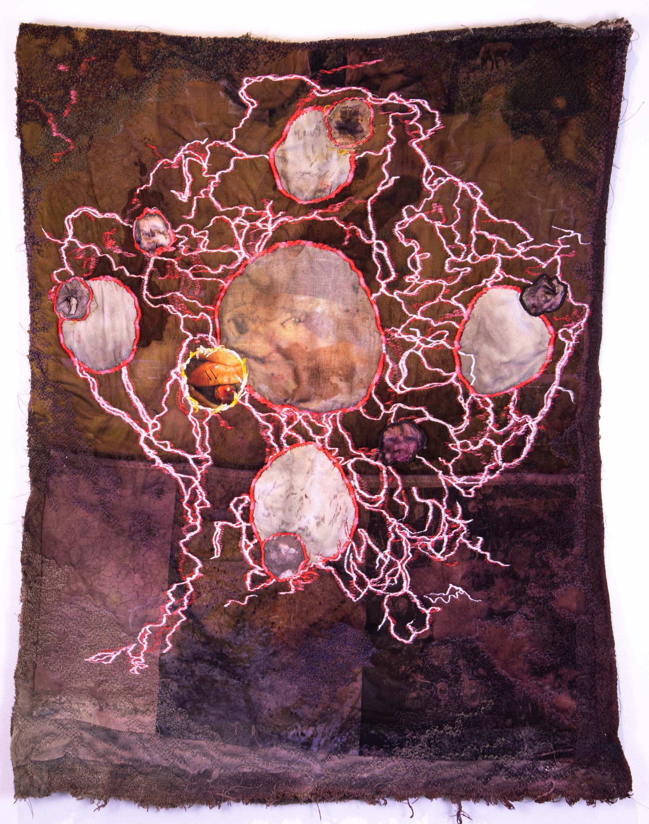 
John DeSousa
parasitictwin
2025
Printed satin and cotton, polyester and rayon threads, batting, terrycloth, colored pencil, and dye
23 x 29 in
58.4 x 73.7 cm.