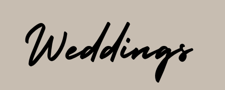Text that says 'Weddings' in black script font on a beige background.