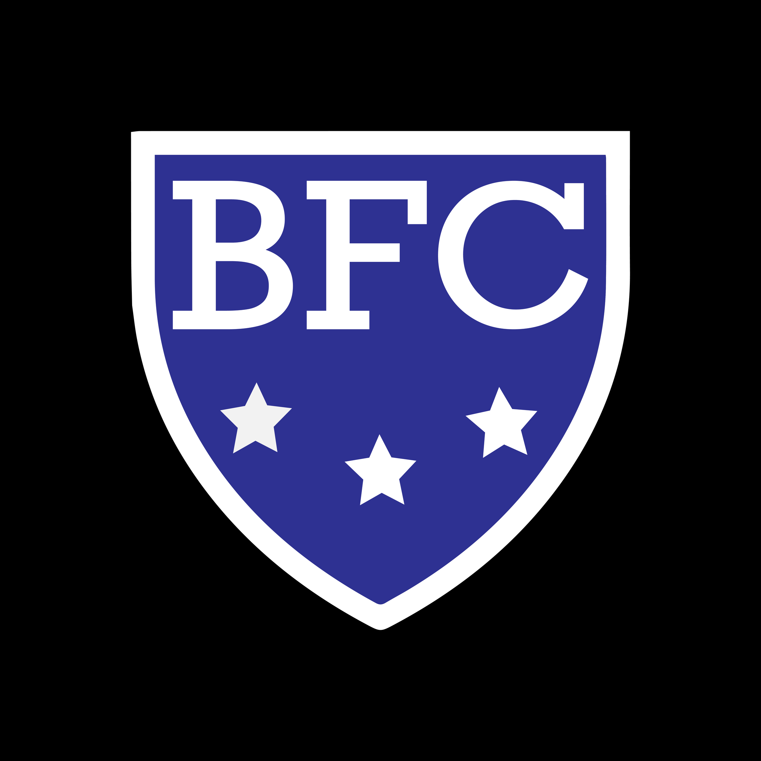 A shield-shaped logo with a blue background, white border, the letters BFC in white, and three white stars underneath.