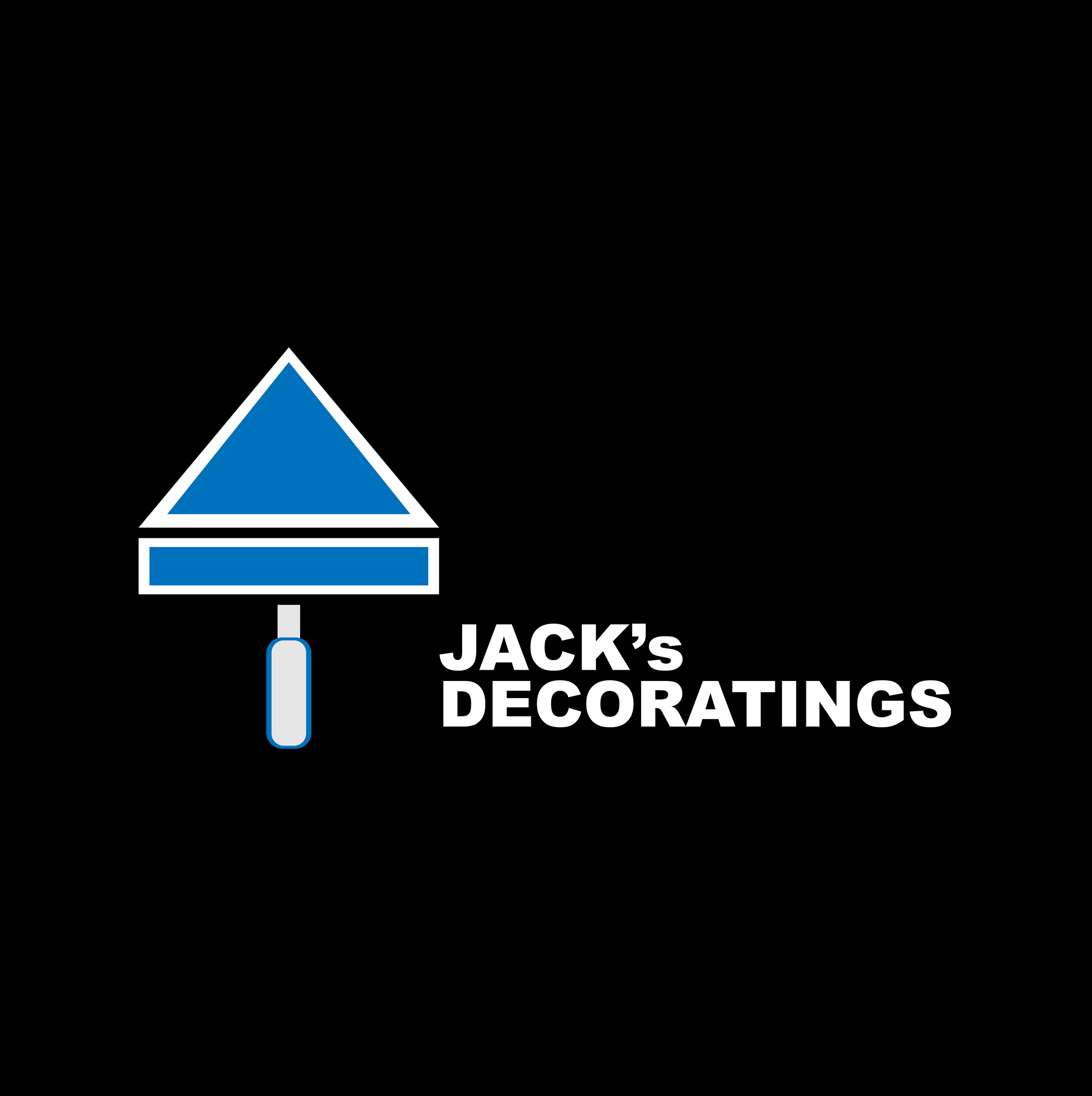 Logo for Jack's Decoratings featuring a paint roller with a blue triangle and rectangle, with the text 'JACK's DECORATINGS' in white.