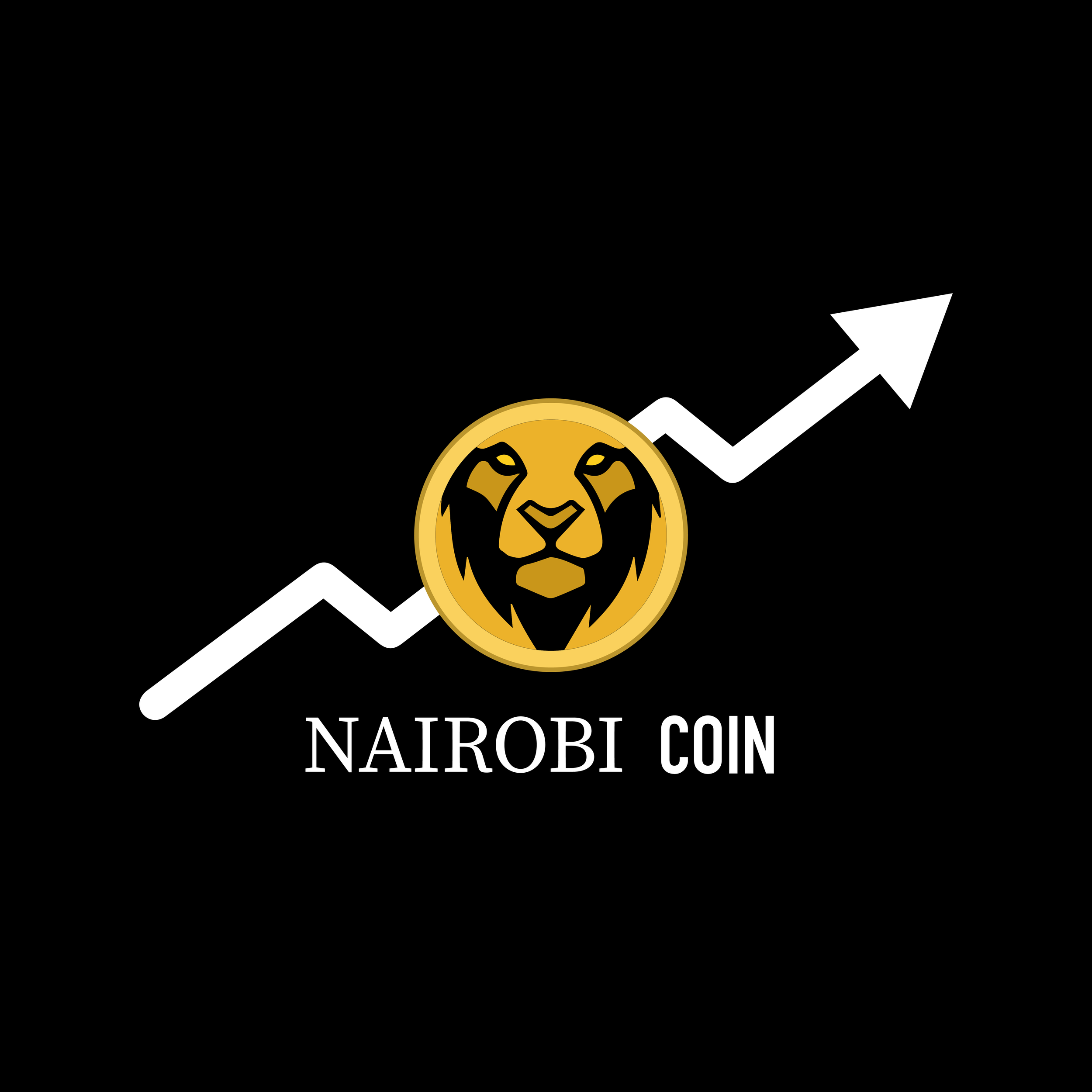 Nairobi Coin logo featuring a lion's face inside a gold coin, with an upward trending arrow and the text 'NAIROBI COIN' on a black background.