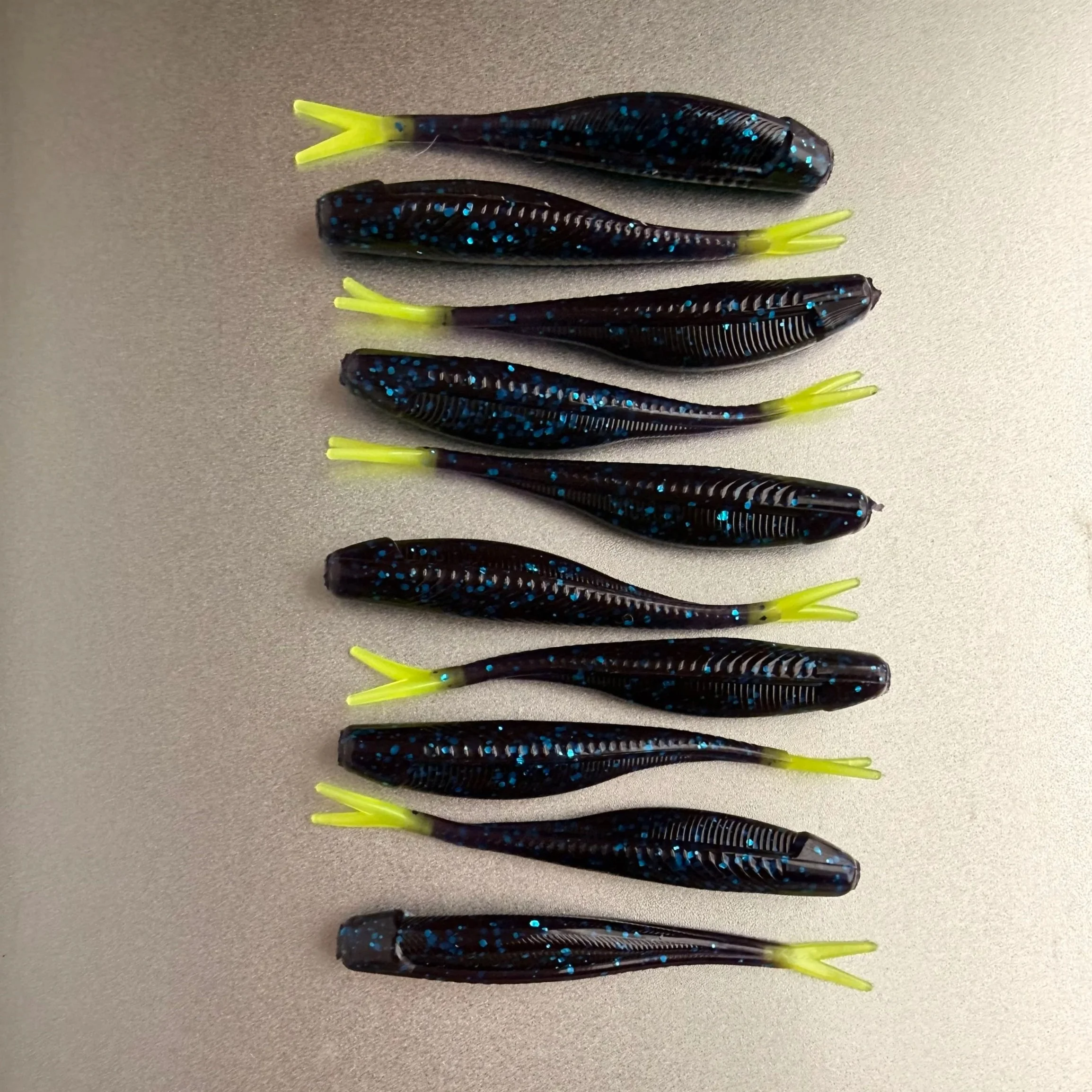 3.5" Tracer Shad Purple with Blue Flake and Chartreuese Tail