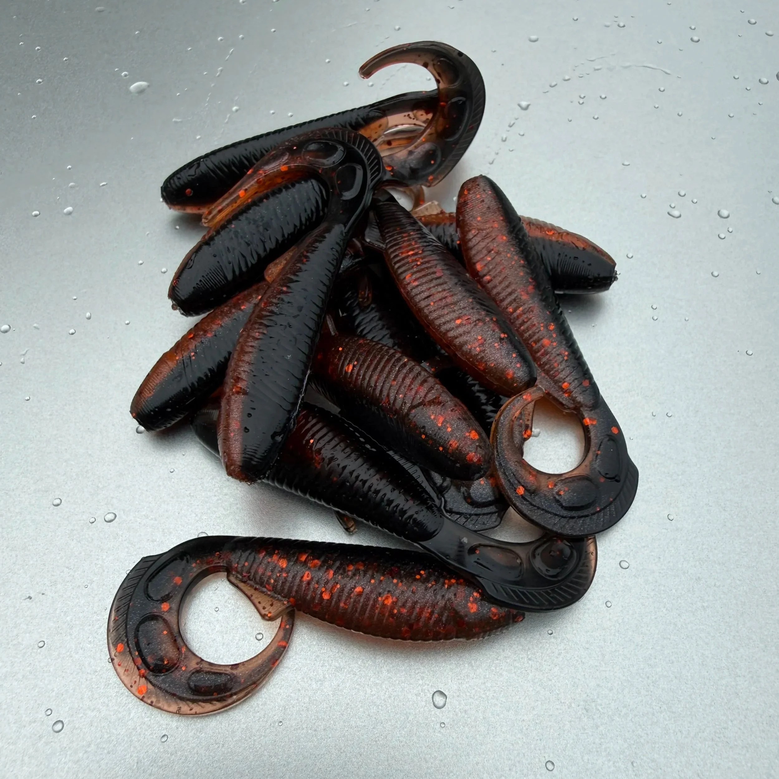 3.1" whip Wad Curly Tail Grub Swimbait Black With Orange Belly