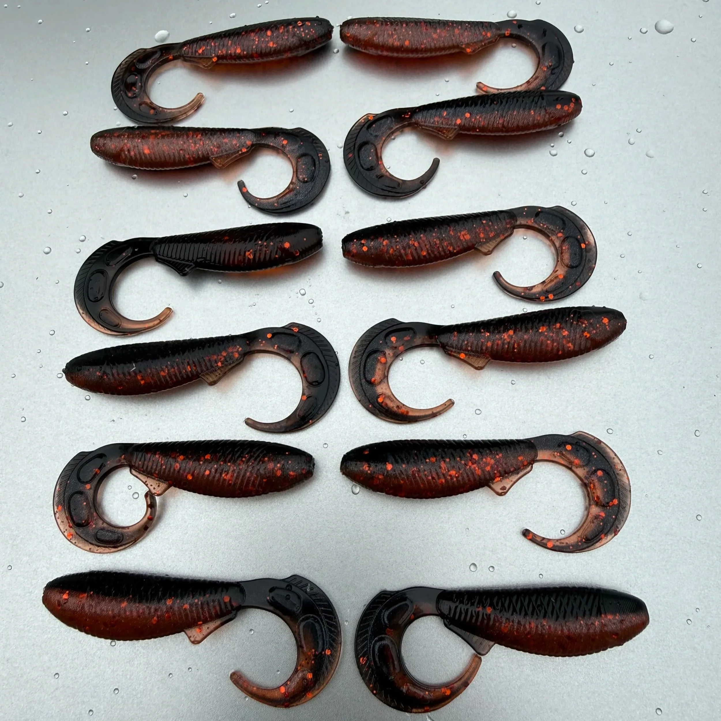 3.1" Whip Wad Curly Tail Grub SwimBait Black with Orange Belly
