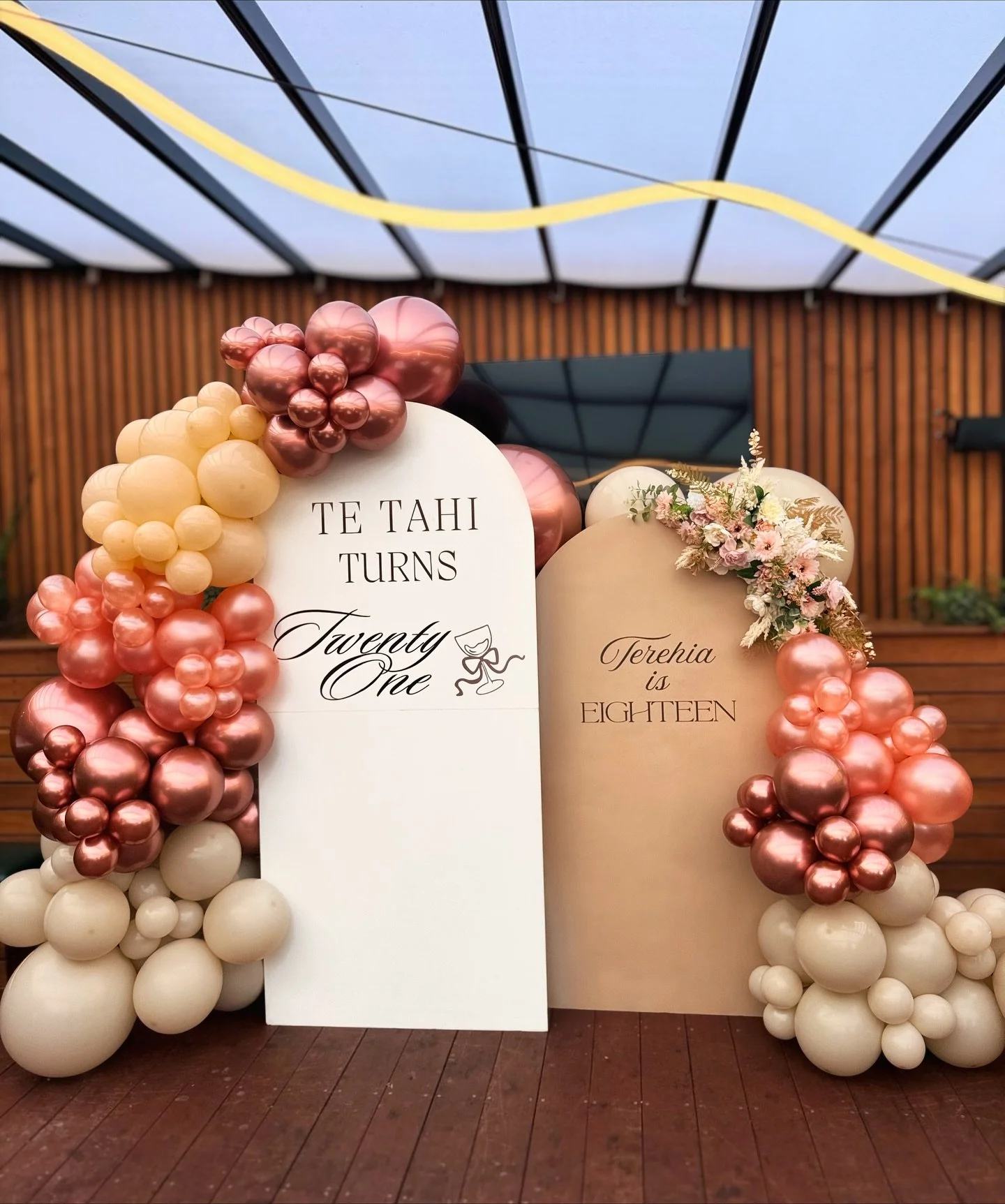Two milestones, one dreamy setup 🎂🎈

Our Premium backdrop in rose gold &amp; nude tones made this 18th x 21st extra special ! 💖

Planning your own milestone? Use the link in our bio or dm @ss.events__ to make your day just as dreamy 😍

with love,