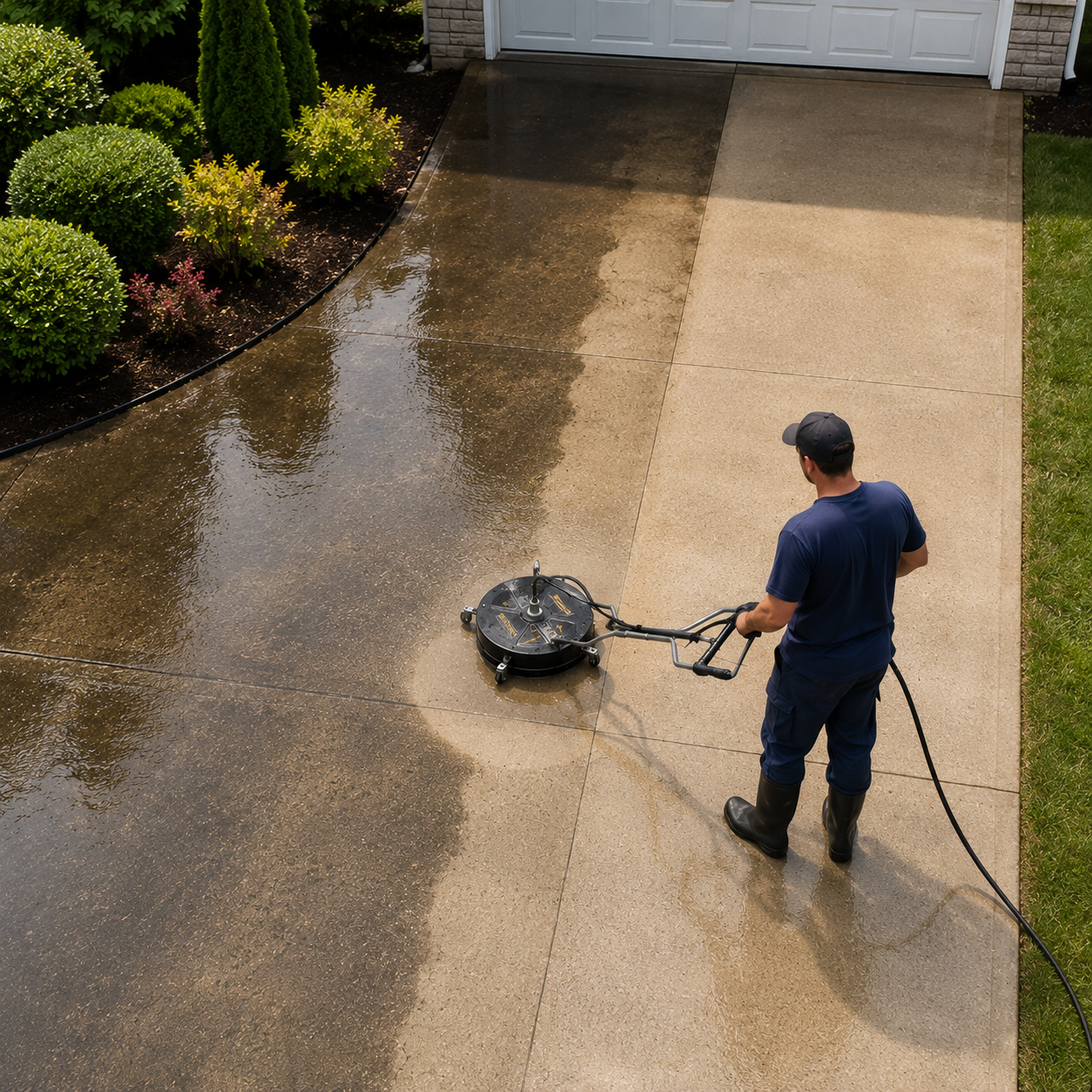 Vital Power Washing Services power washing a driveway in Chicago, Illinois.