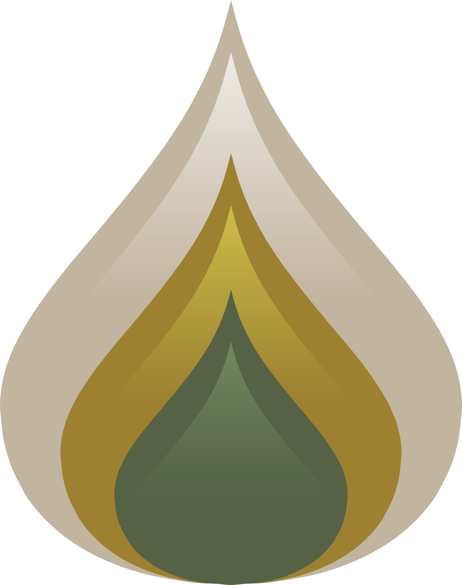 Stylized abstract leaf with multiple shades of green, gold, and beige.