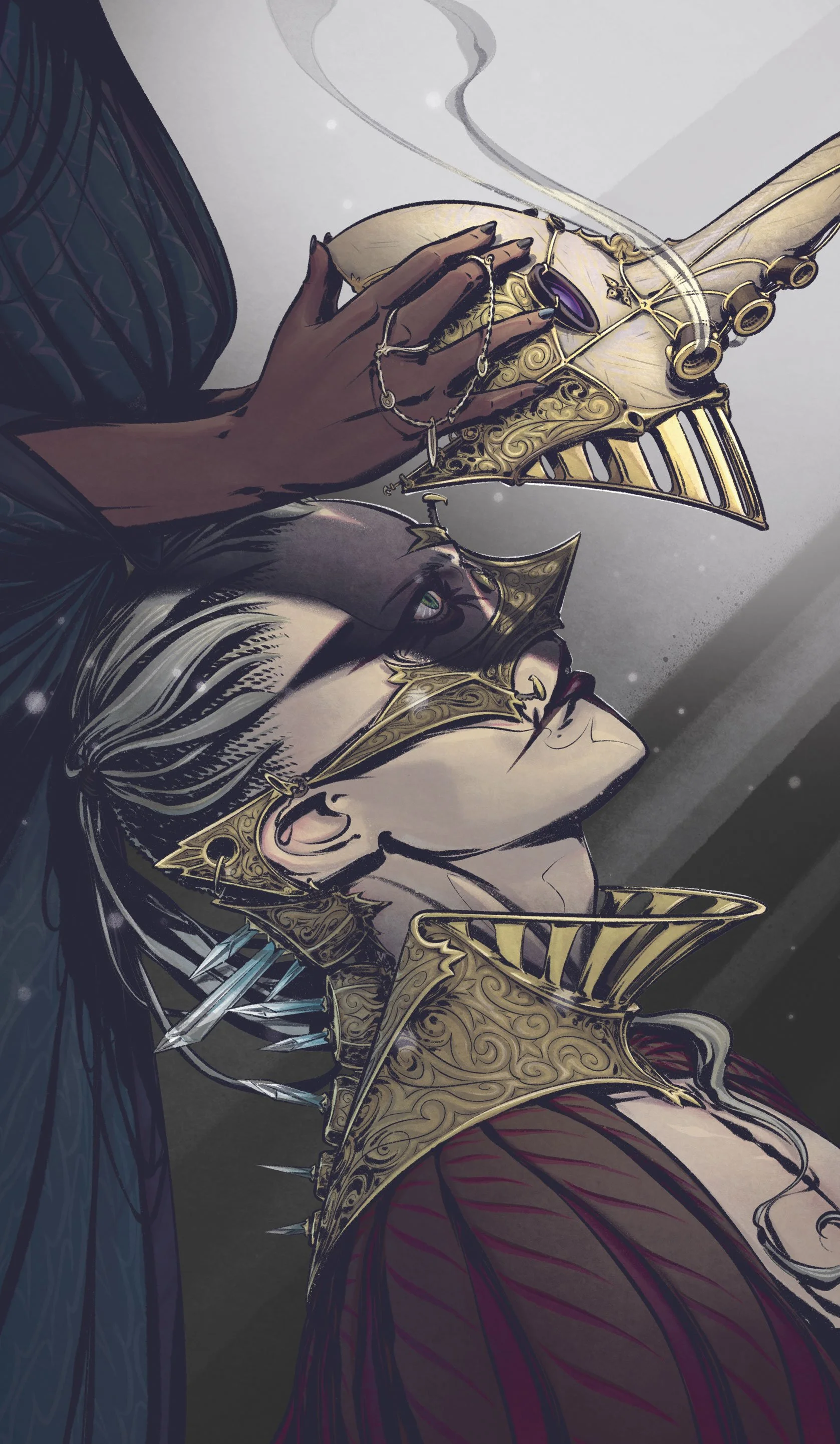 The game Etherstone has four factions which I needed to develop characters and stories for. This faction is called the Exalted. This card is "Masque Della Peste". 