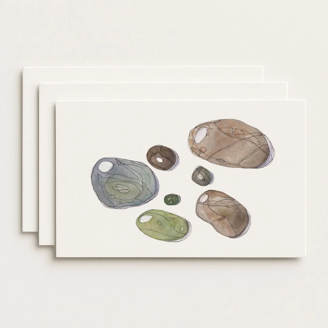 Soaking up the sun Where to Buy Minimalist Modern Watercolour Watercolor Rocks Art Painting Online Birthday Greeting Card Cards Sara Meade Design NZ Artist Small Business Kiwi Aotearoa New Zealand