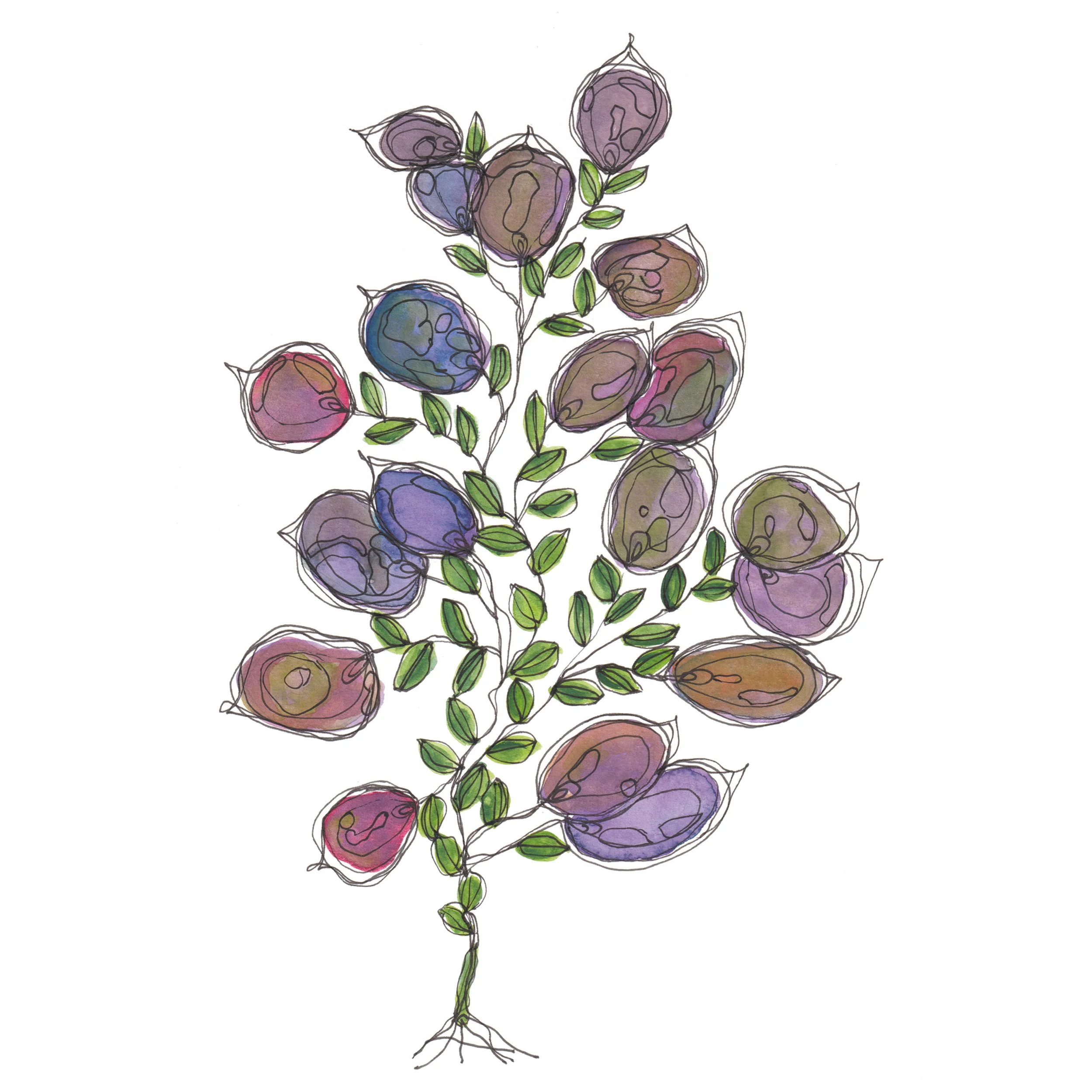 Honesty Tree Abstract Where to Buy Minimalist Watercolour Watercolor Painting Wall Art Decor Online A4 A5 Sara Meade Design Sarah NZ Artist Small Business Kiwi Aotearoa New Zealand