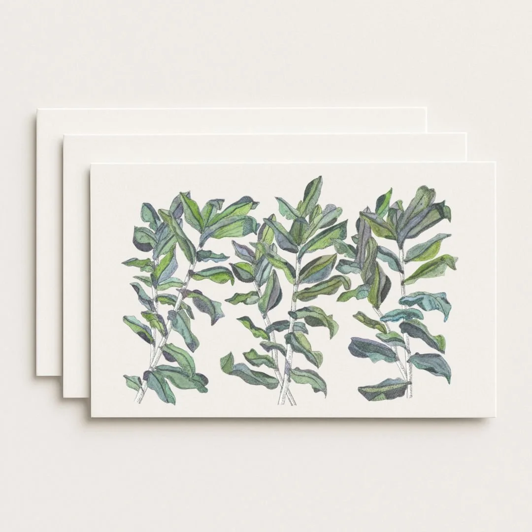 Green Leafy Triptych Where to Buy Botanical Leaves Watercolour Watercolor Art Painting Online Birthday Greeting Card Cards Sara Meade Design NZ Artist Small Business Kiwi Aotearoa New Zealand