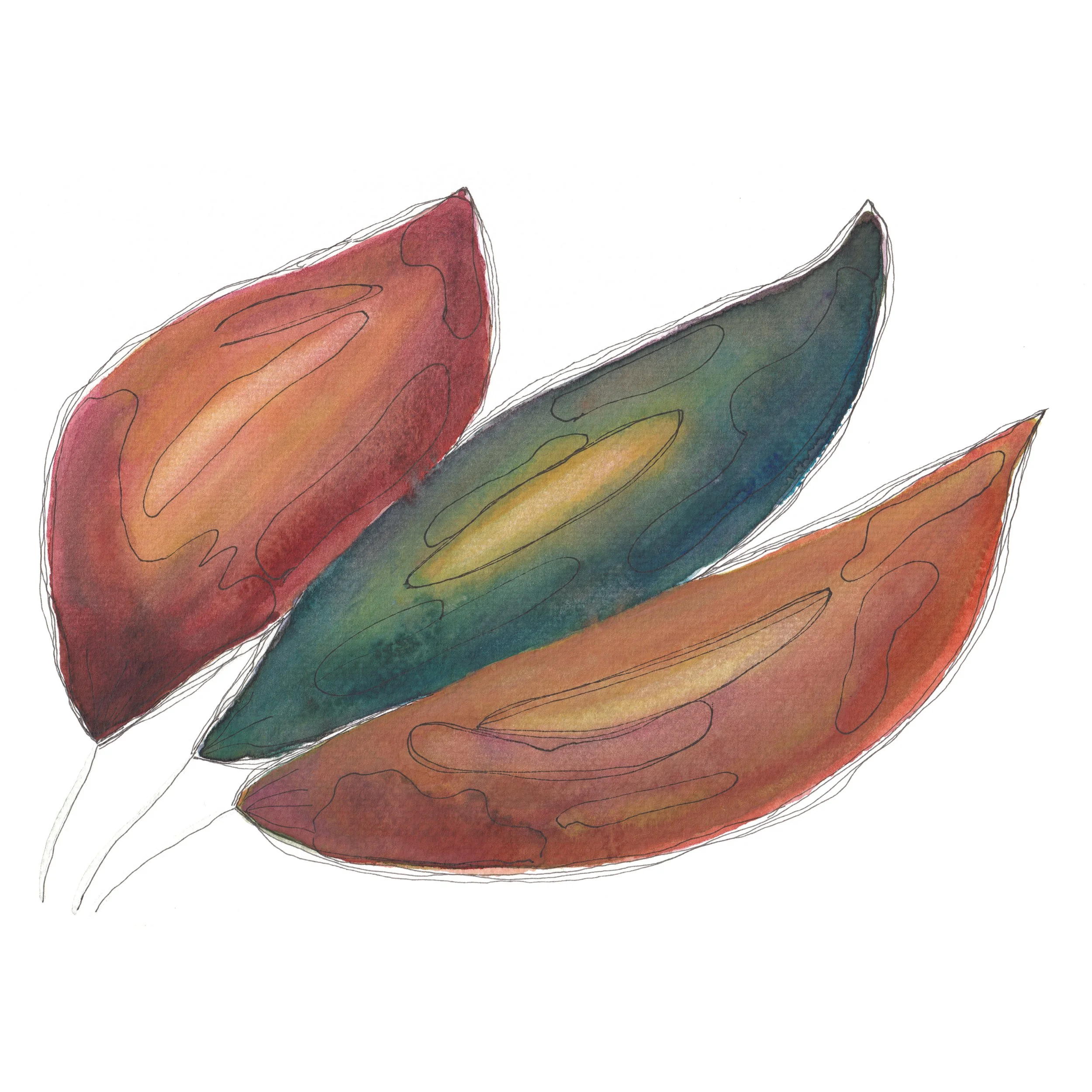 Gum Leaf Trio Abstract Where to Buy Minimalist Watercolour Watercolor Painting Wall Art Decor Online A4 A5 Sara Meade Design Sarah NZ Artist Small Business Kiwi Aotearoa New Zealand