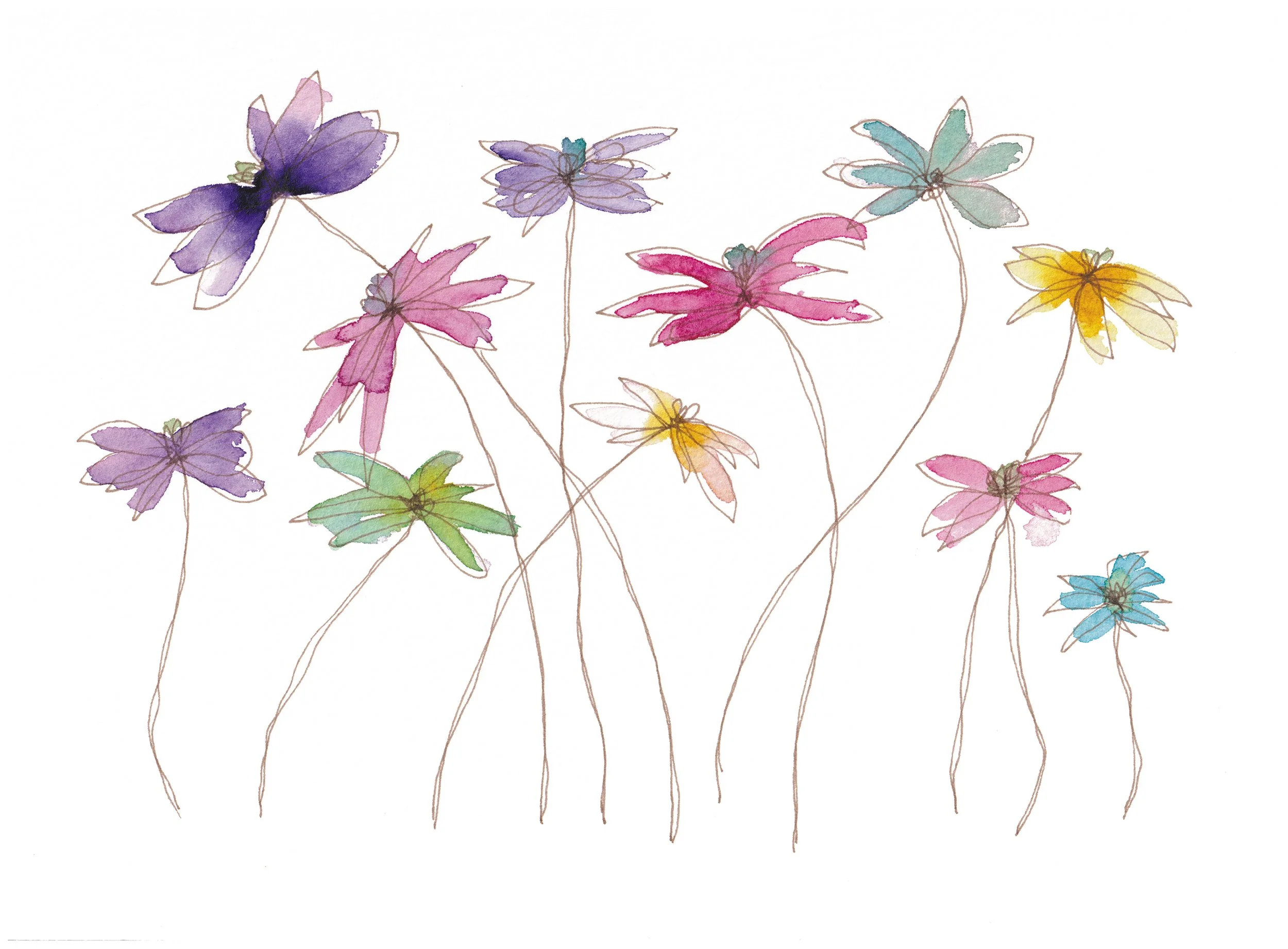 Colourful fun color Where to Buy Minimalist Impressionist Floral Watercolour Watercolor Painting Wall Art Decor Print Online A4 A5 Sara Meade Design NZ Artist Kiwi Aotearoa New Zealand