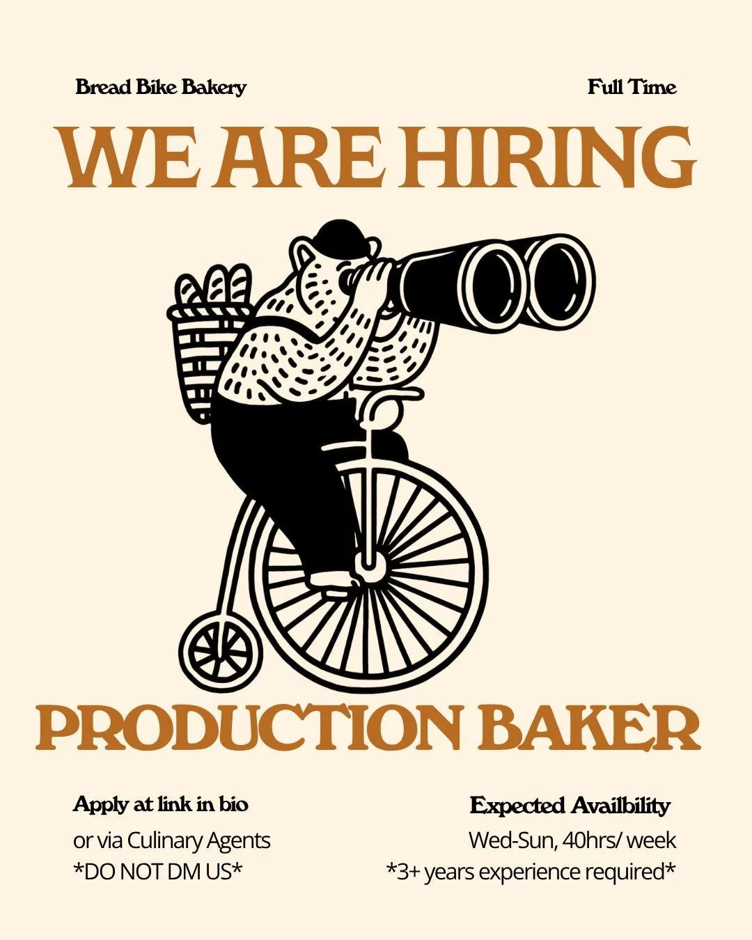 Hi friends! Looking for an experienced production baker to join our team. You should have extensive experience in lamination, sourdough production, and both bread and pastry baking. 

This position will start at $24-25/hr + Tips ($3-4/hr) and full be