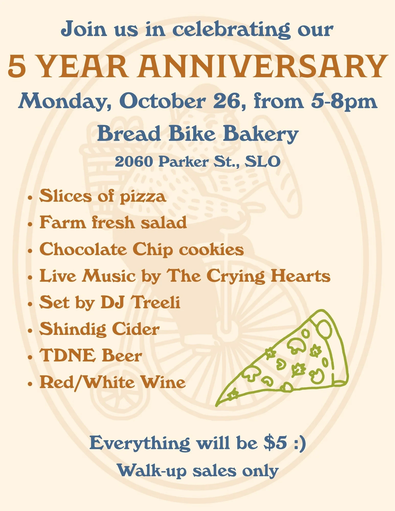 Come celebrate 5 years open at 2060 Parker St! Next Monday, October 26 from 5-8pm. Our good friends @the_cryinghearts will be playing some sweet tunes followed by another good friend DJ Treeli :)

Alcohol / NA drinks provided by @bodegalosalamos 

Wa