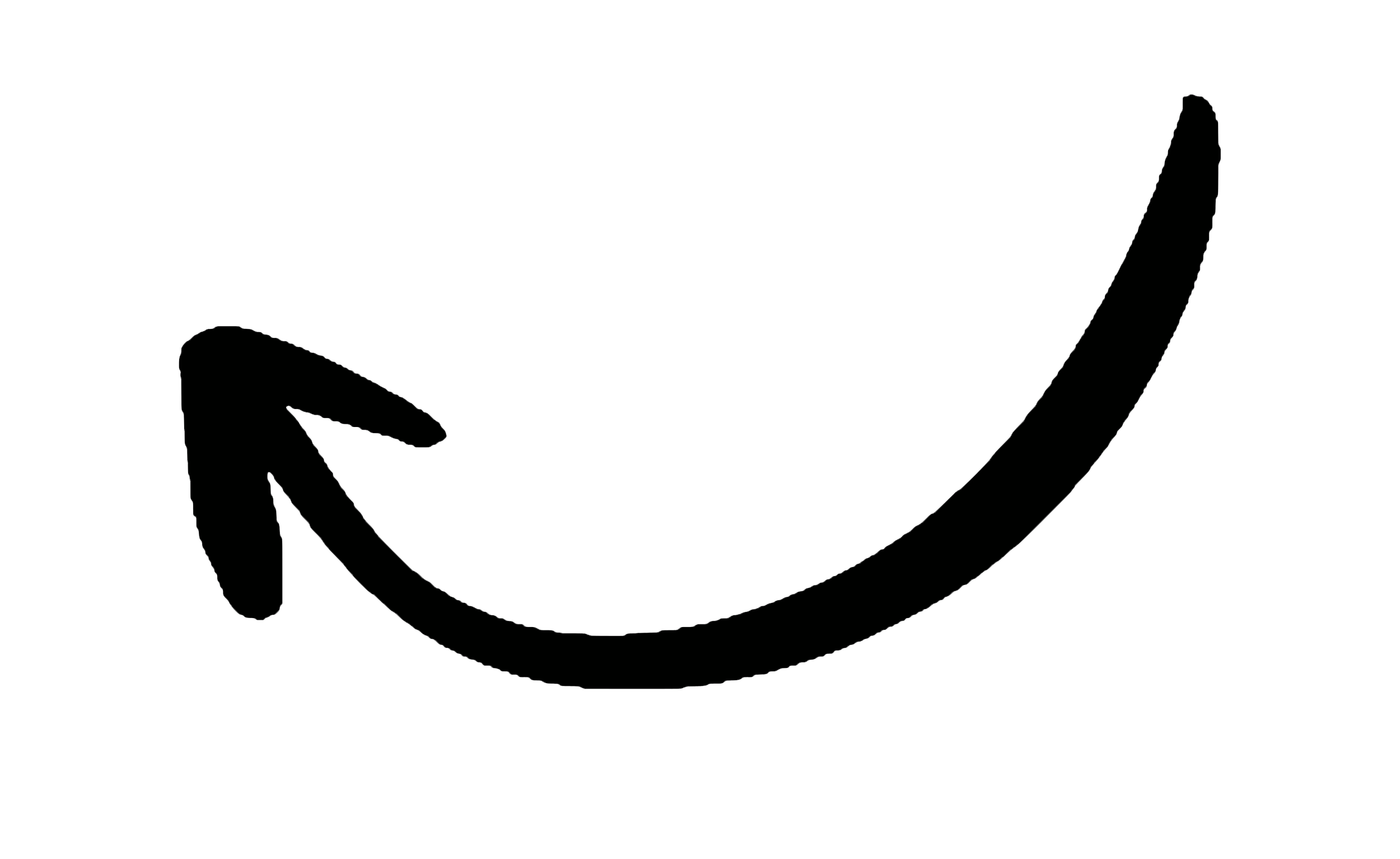 Outline of a curved arrow pointing to the right, drawn with dashed white lines on a black background.