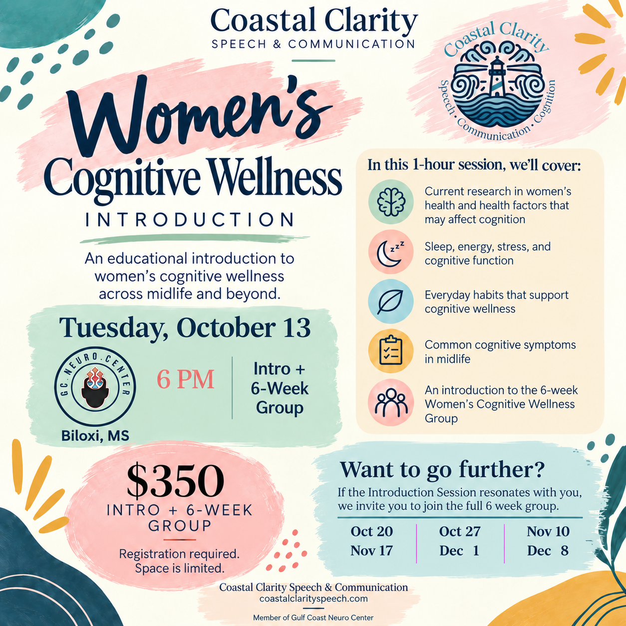 Women's Cognitive Wellness:  Intro + 6wk group