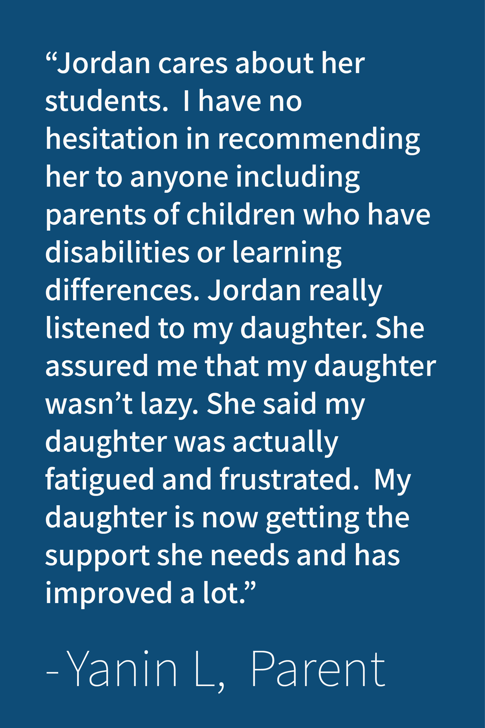 Parent recommending Spectrum School for children with disabilities, explaining their daughter wasn’t lazy but overwhelmed and received the right support.