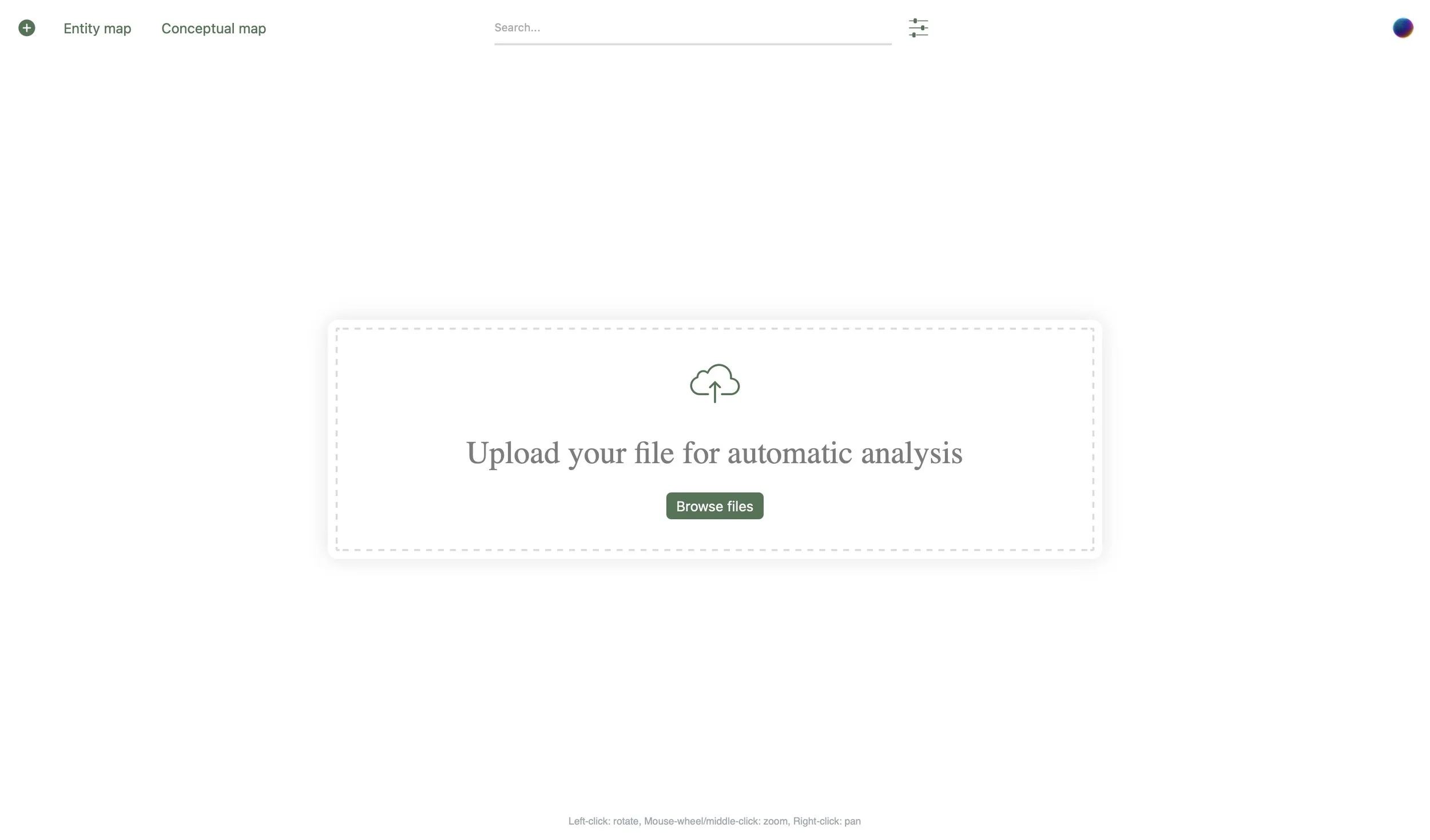 Web page is a file upload interface with a cloud upload icon and the text 'Upload your file for automatic analysis', with a 'Browse files' button.