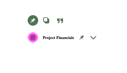 Screenshot of a project management tool showing a project named 'Project Financials' with a pink status indicator and an icon for editing.