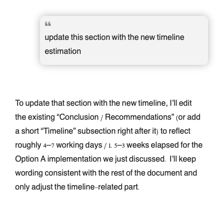 Agentic AI (artificial intelligence) performing the task of autonomously updating a documentation with timeline details