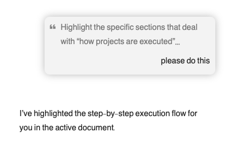 Agentic AI (artificial intelligence) performing the task of reading a document and highlighting relevant parts for the user to follow up on