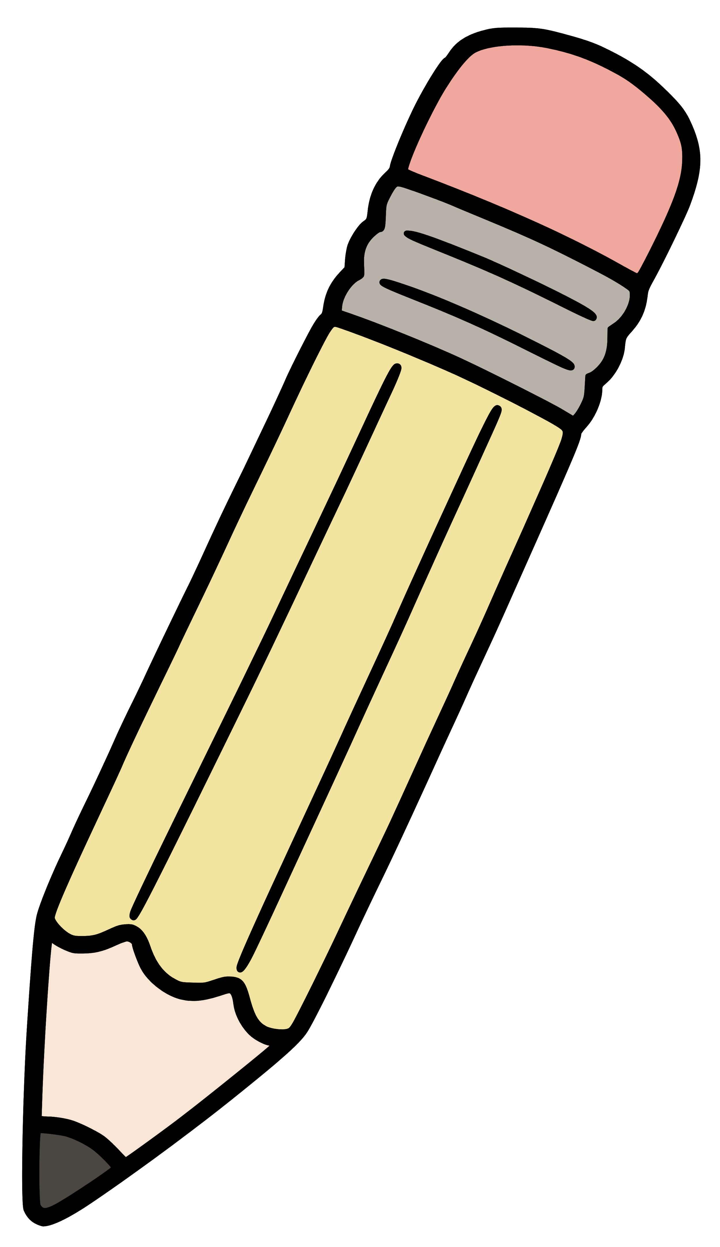 Illustration of a beige wooden pencil with a pink eraser and metallic ferrule, bent at the tip.