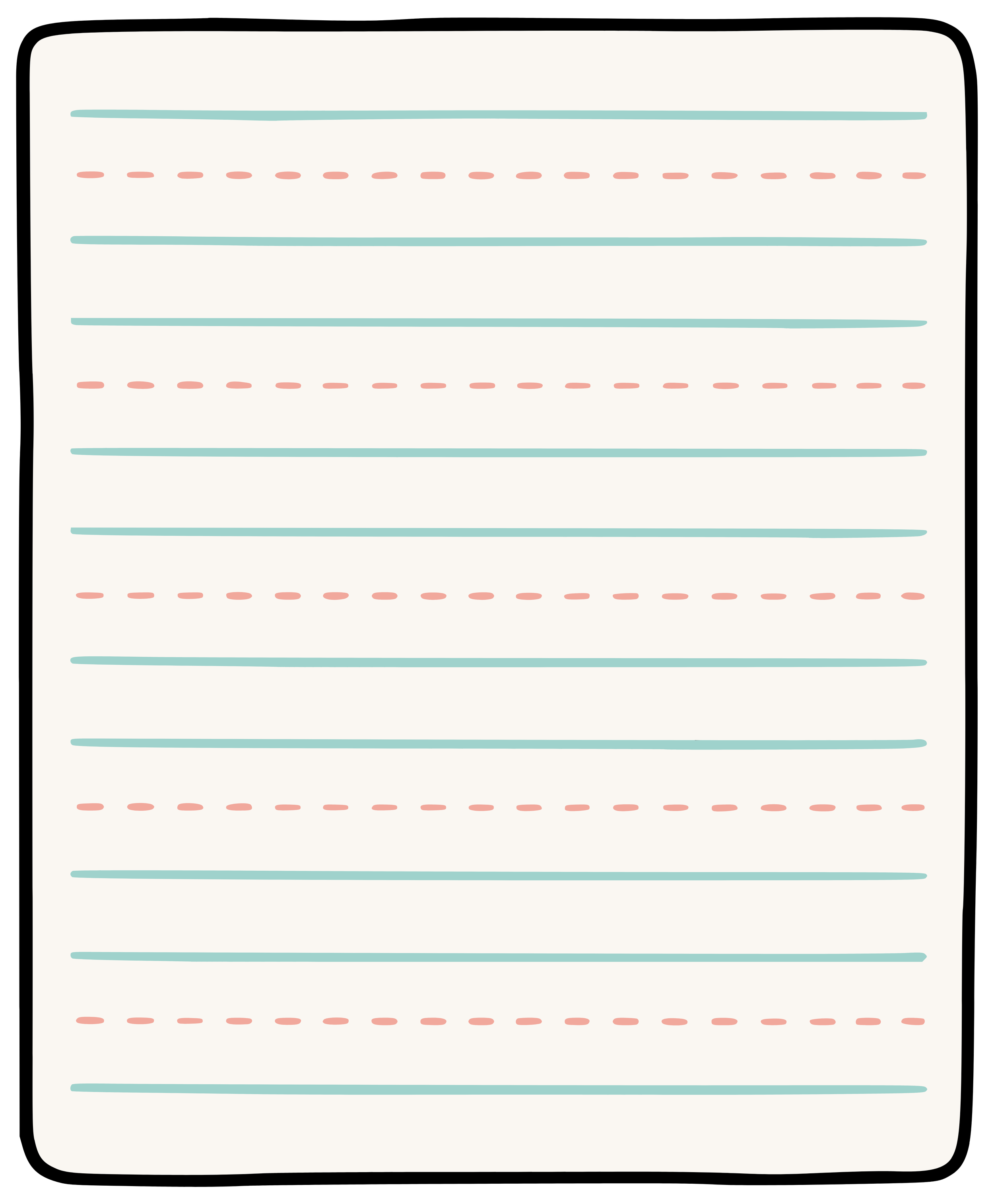 Digital drawing of a notepad with lines and dashed lines alternating on a white background, with a black border.