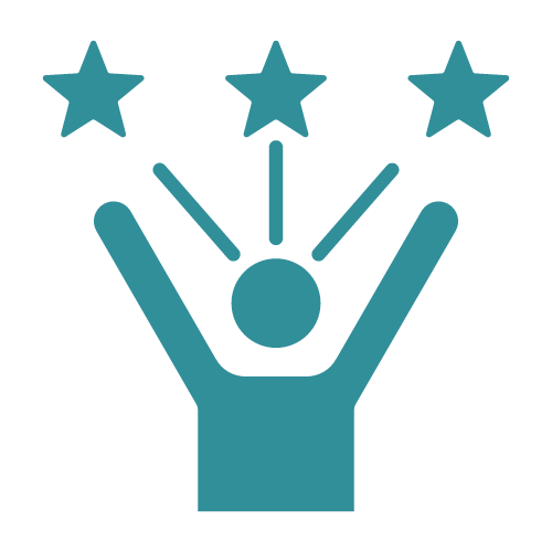 Icon of a person celebrating with three stars above