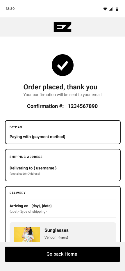 confirmation screen