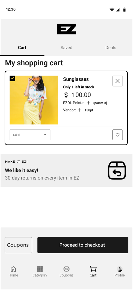 shopping cart screen
