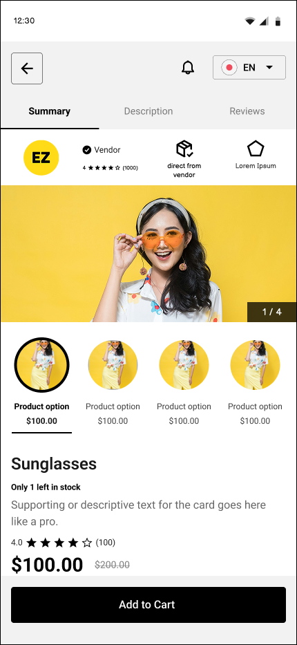 product description screen