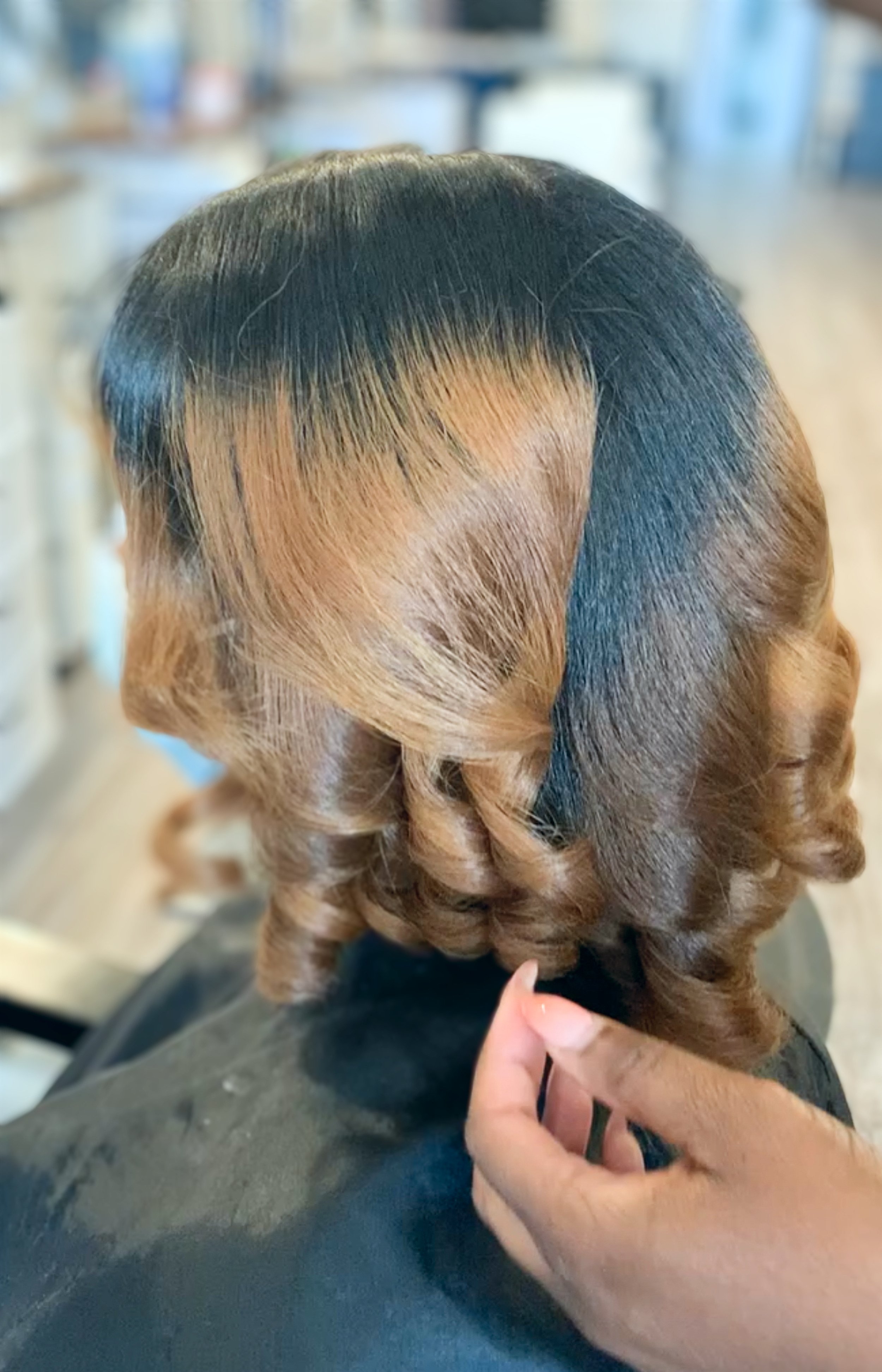 Color and The Bloom Press-Silk press result for natural hair at Bond & Bloom Salon in Frisco, TX
