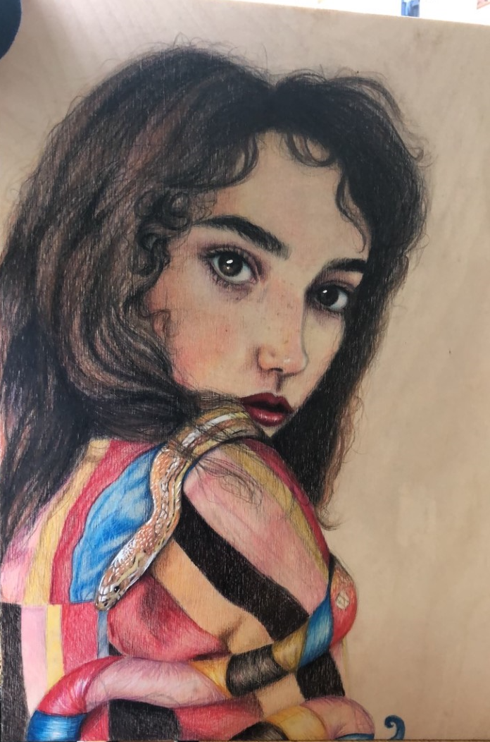 Self Portrait in Colored Pencil 
18 x 24 Wooden Panel 