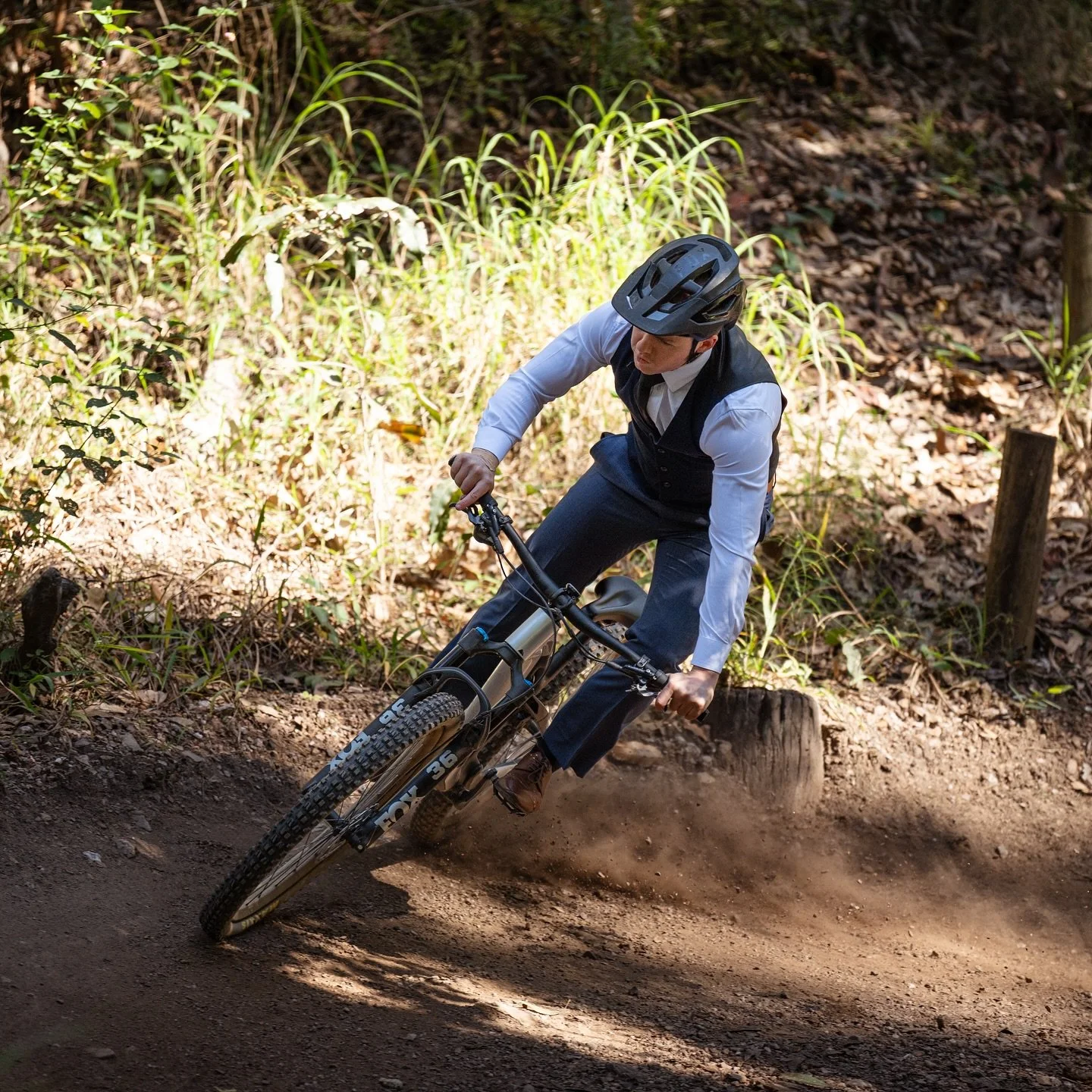 Dressed in a tailored suit. A striking symbol of societal pressures and emotional resilience. Each episode of the upcoming series Pedal &amp; Process covers themes surrounding uncertainty, emotional honesty and the healing power of motion. With this 