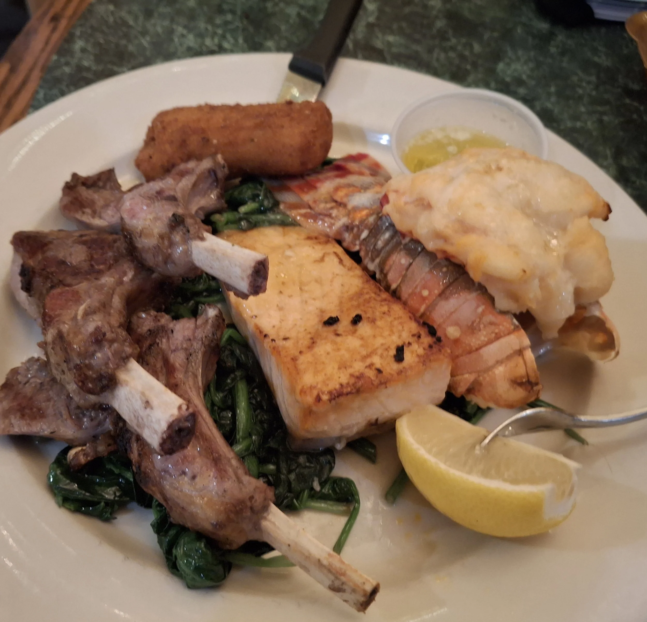 lamb, salmon and lobster