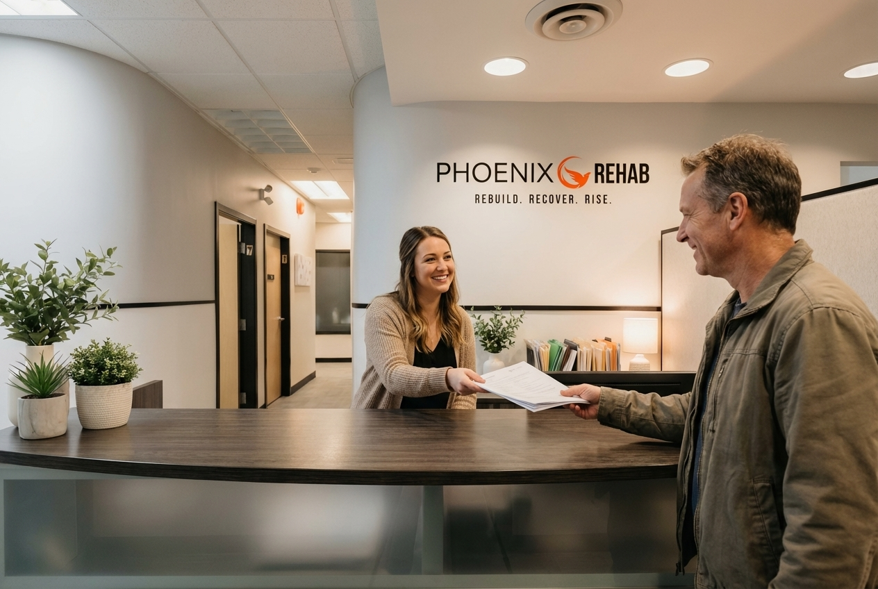 Friendly front desk staff assisting a patient with appointment booking and insurance direct billing