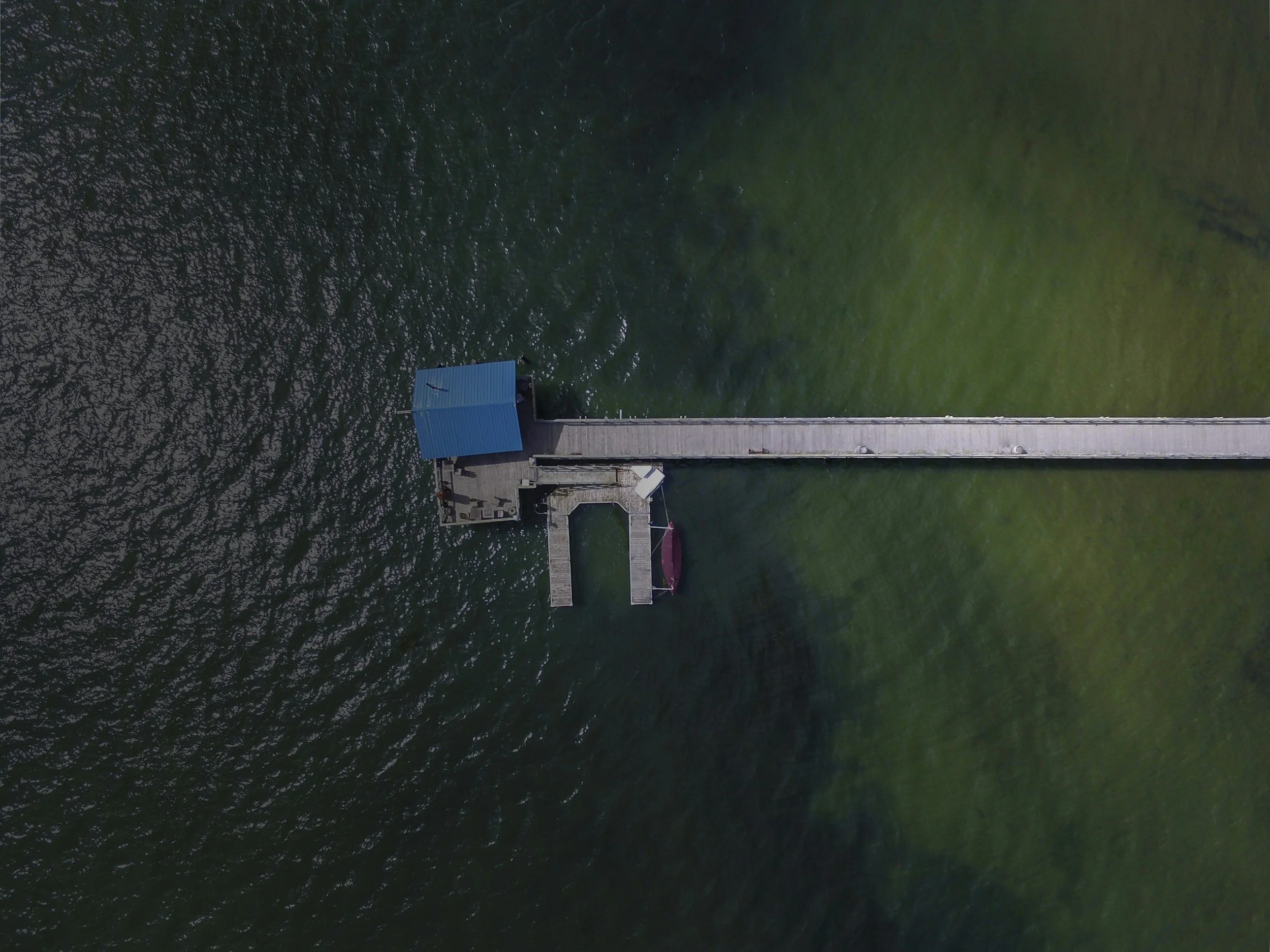 Infrared and regular aerial images of a river with green vegetation along the banks; the infrared image shows the river with warmer, orange areas indicating heat, while the regular image shows a calm, muddy river with greenery alongside.