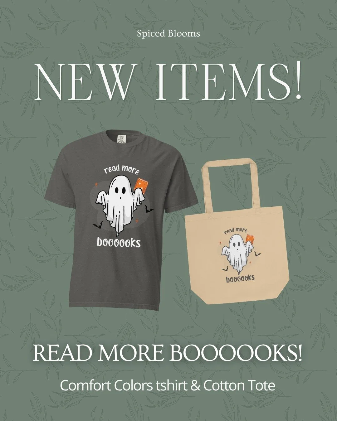 Its almost officially October! I know some of you have already started your spooky season celebrations, but today felt fitting to drop these! 

A brand new "Read More Boooooks" tshirt and tote! These are print on demand and will be shipped 