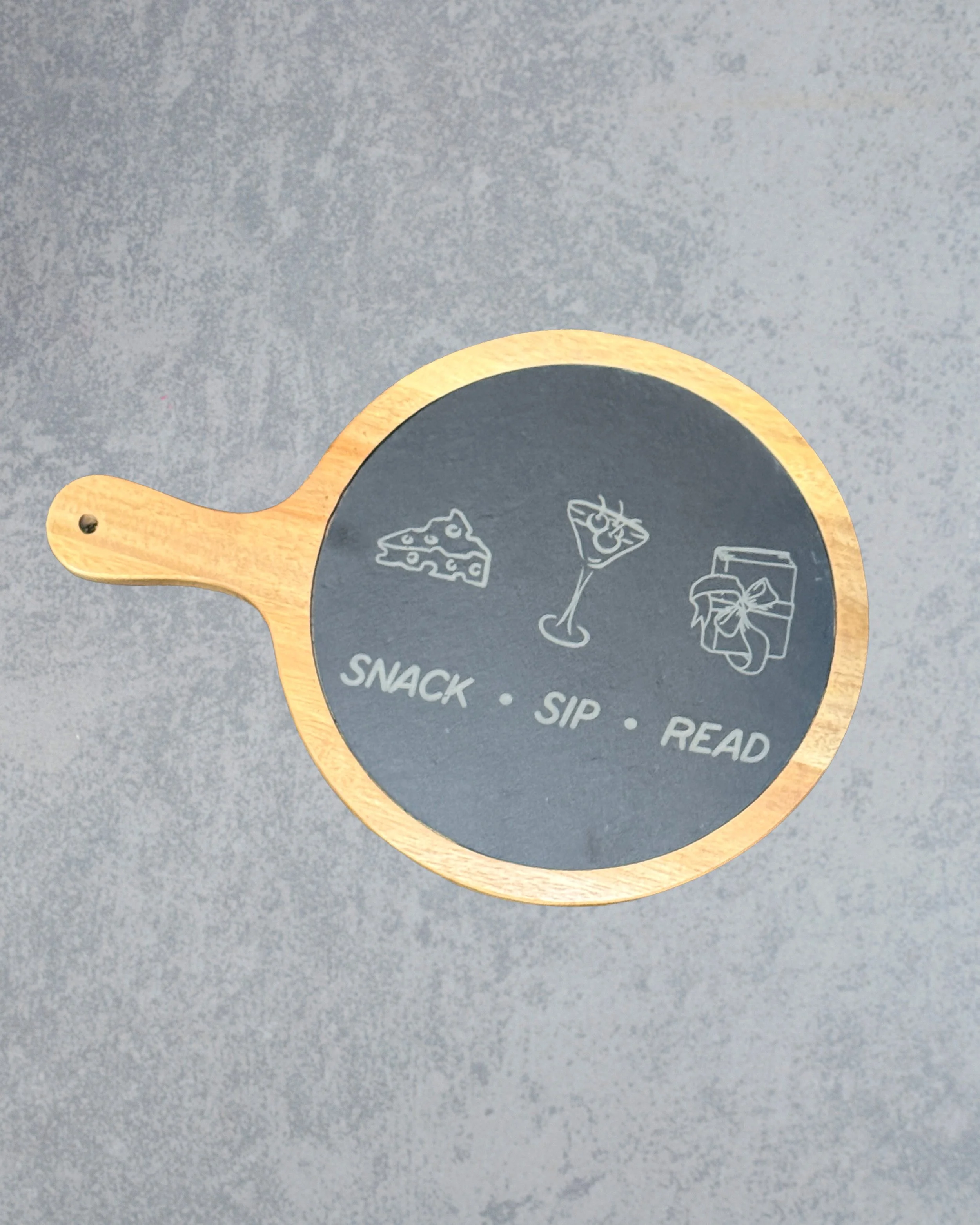 Snack Sip Read Serving Board
